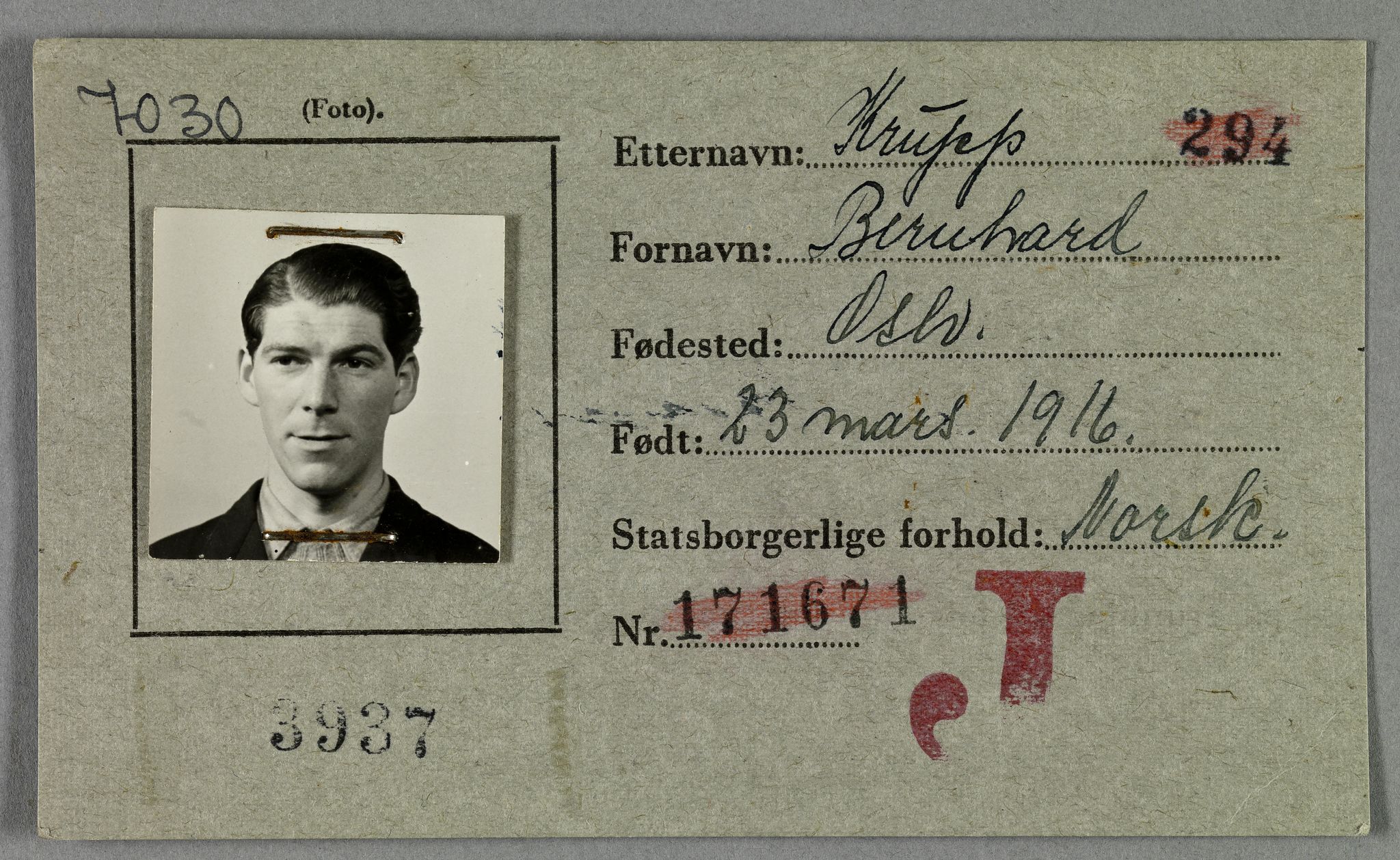 Sosialdepartementet, Våre Falne, AV/RA-S-1708/E/Ee/L0021A: Fotografier av jøder på legitimasjonskort (1941-42), 1941-1942, p. 215