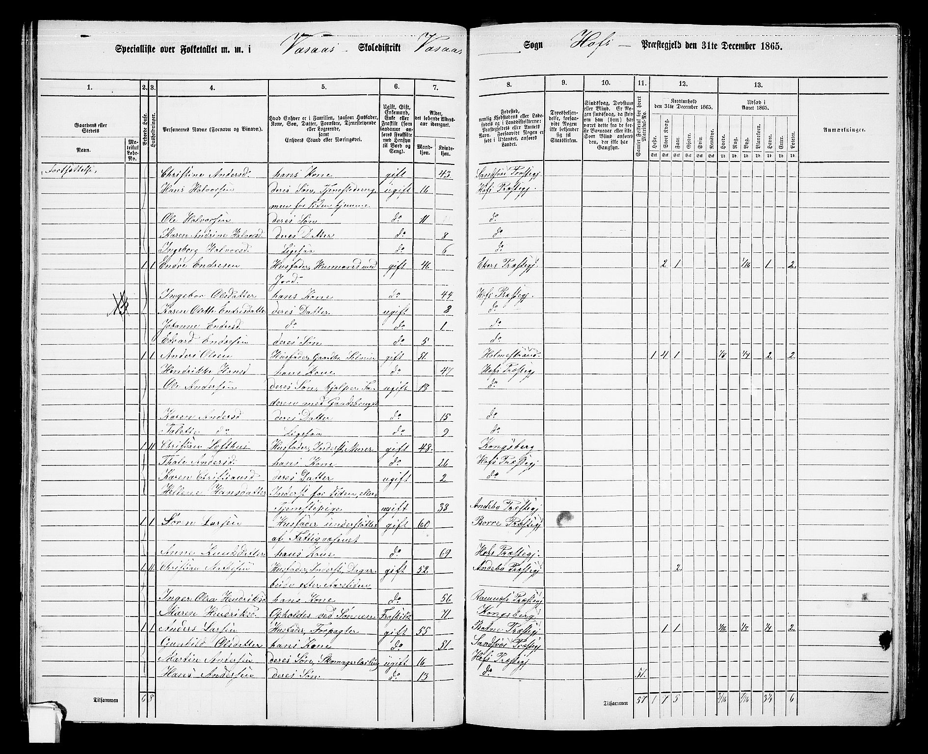 RA, 1865 census for Hof, 1865, p. 68