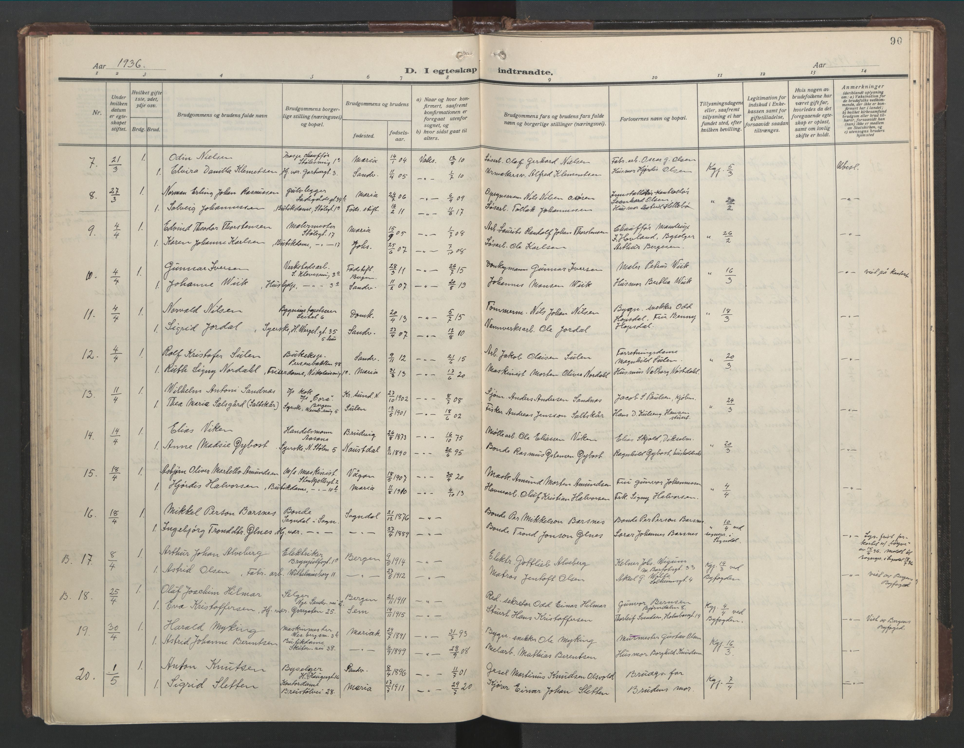 Mariakirken Sokneprestembete, SAB/A-76901/H/Hab/L0011: Parish register (copy) no. A 11, 1938-1955, p. 89b-90a