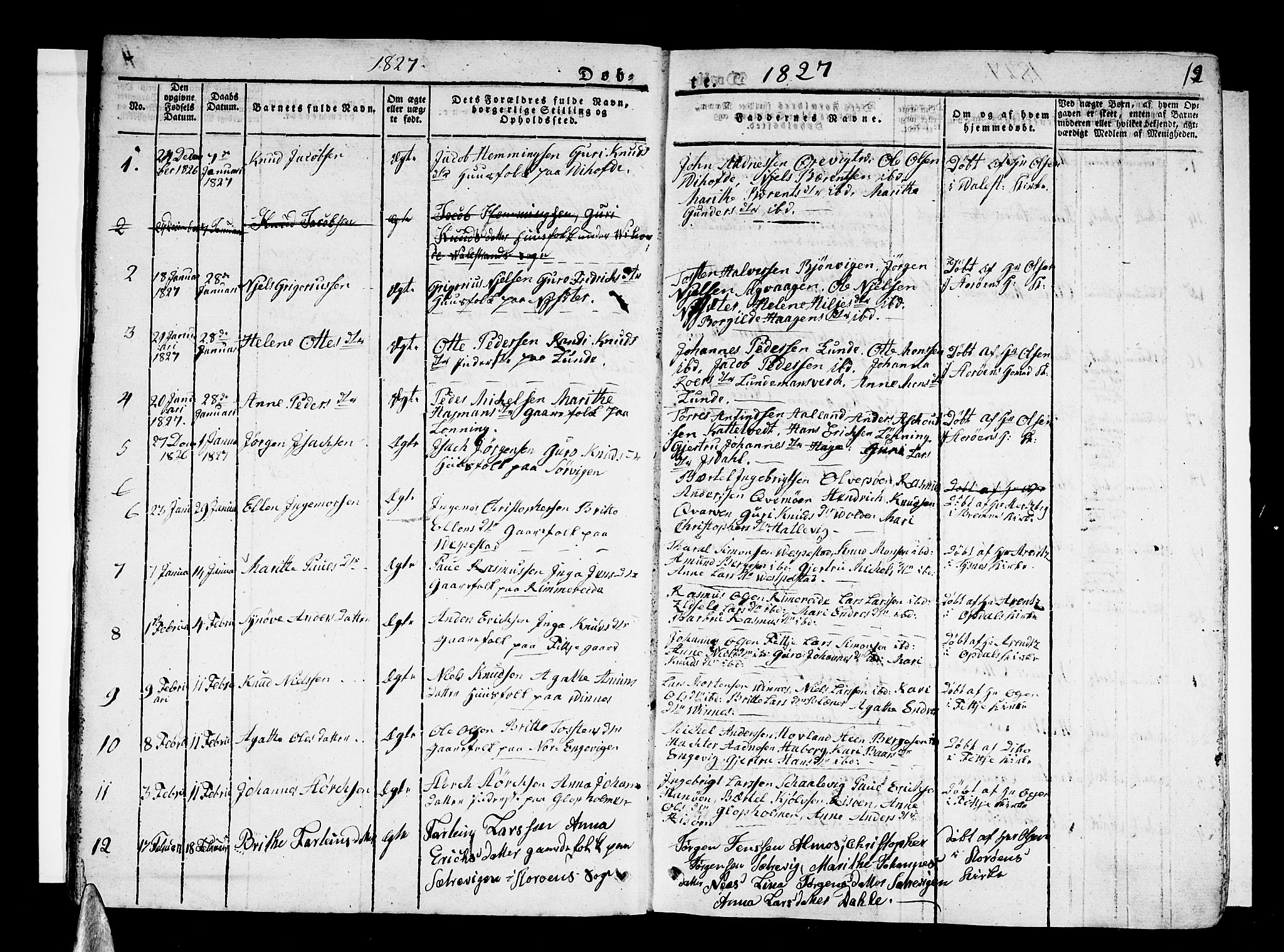 Stord sokneprestembete, SAB/A-78201/H/Haa: Parish register (official) no. A 6, 1826-1840, p. 12