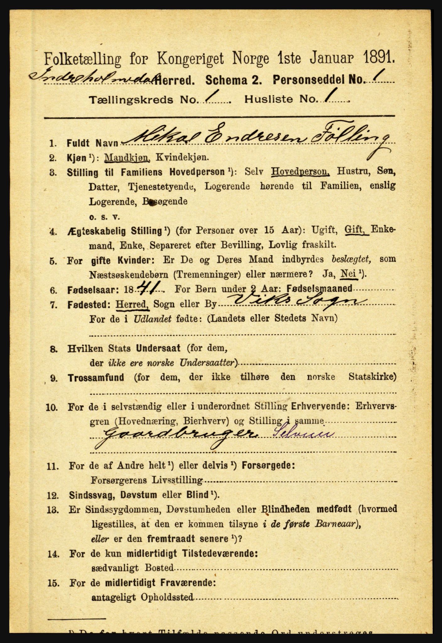 RA, 1891 census for 1430 Indre Holmedal, 1891, p. 78