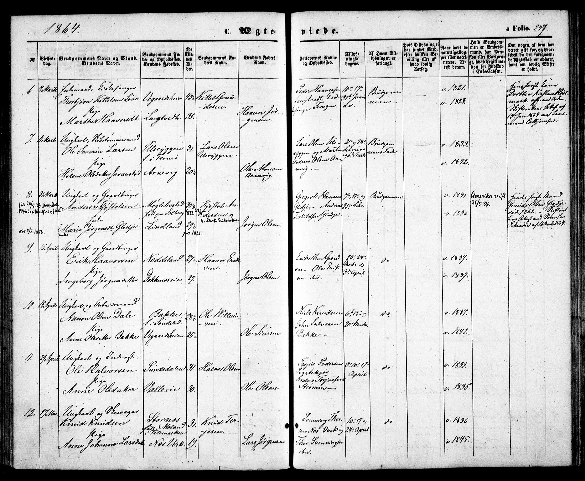 Holt sokneprestkontor, AV/SAK-1111-0021/F/Fa/L0009: Parish register (official) no. A 9, 1861-1871, p. 247