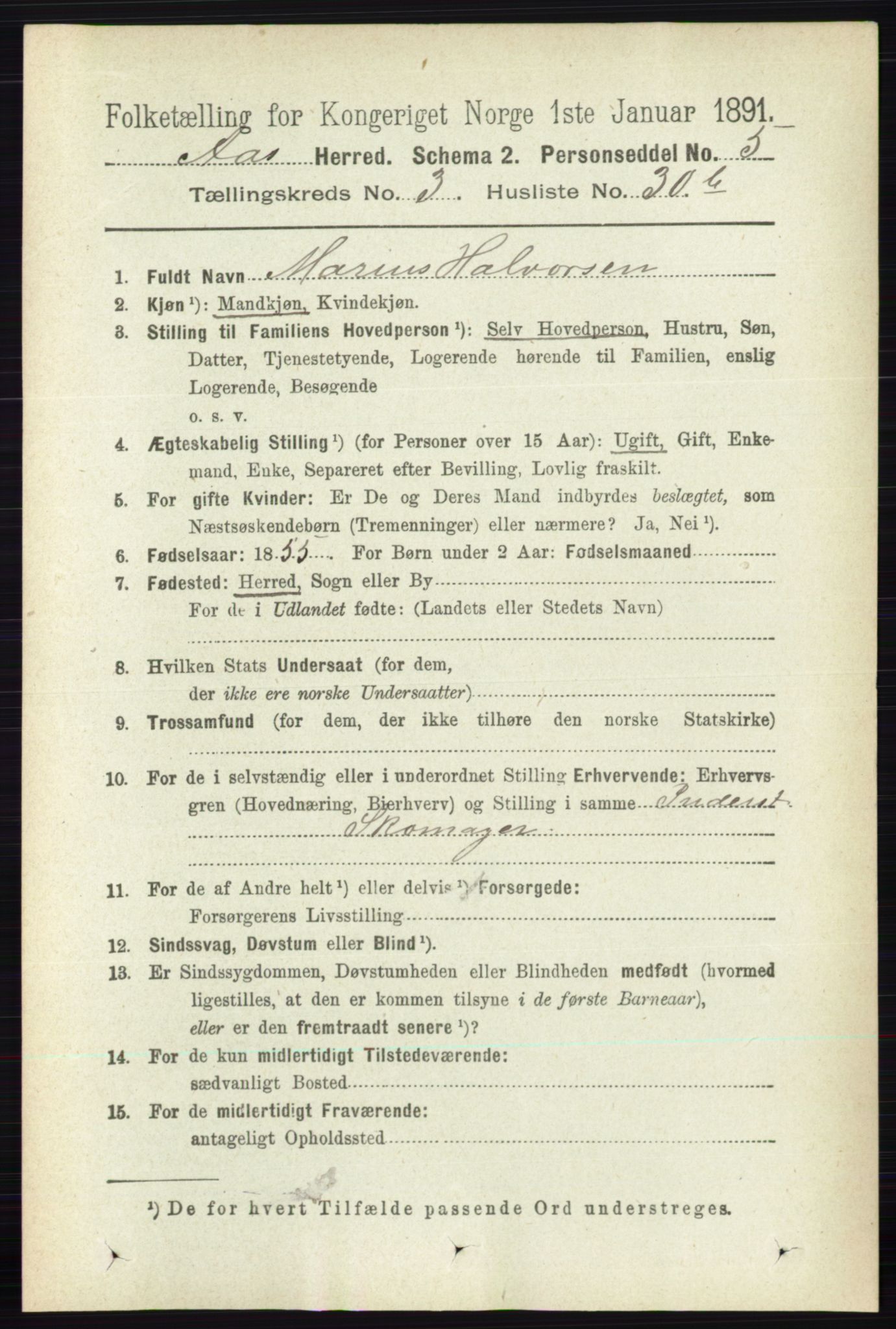 RA, 1891 census for 0214 Ås, 1891, p. 2920