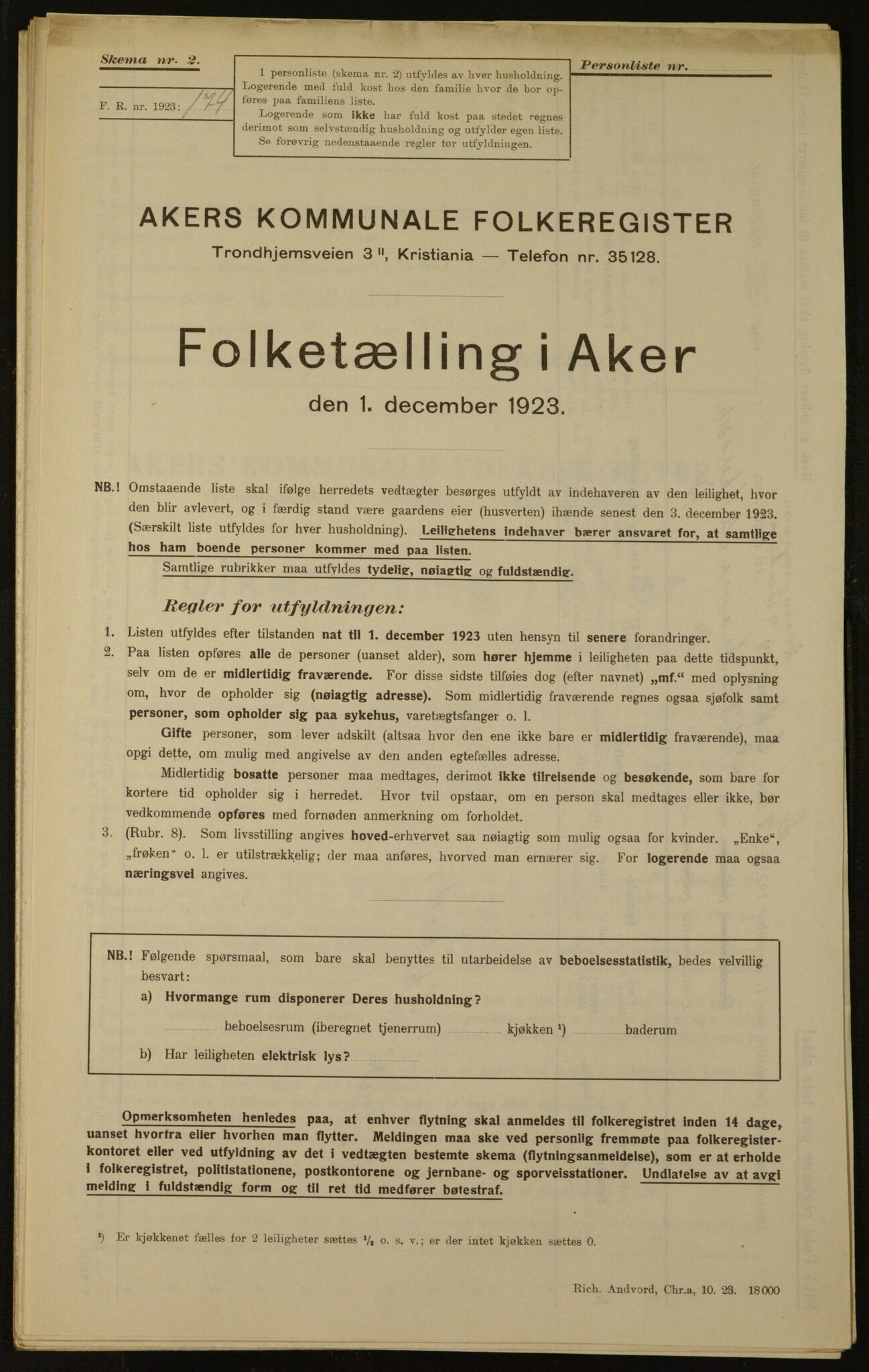 , Municipal Census 1923 for Aker, 1923, p. 1045