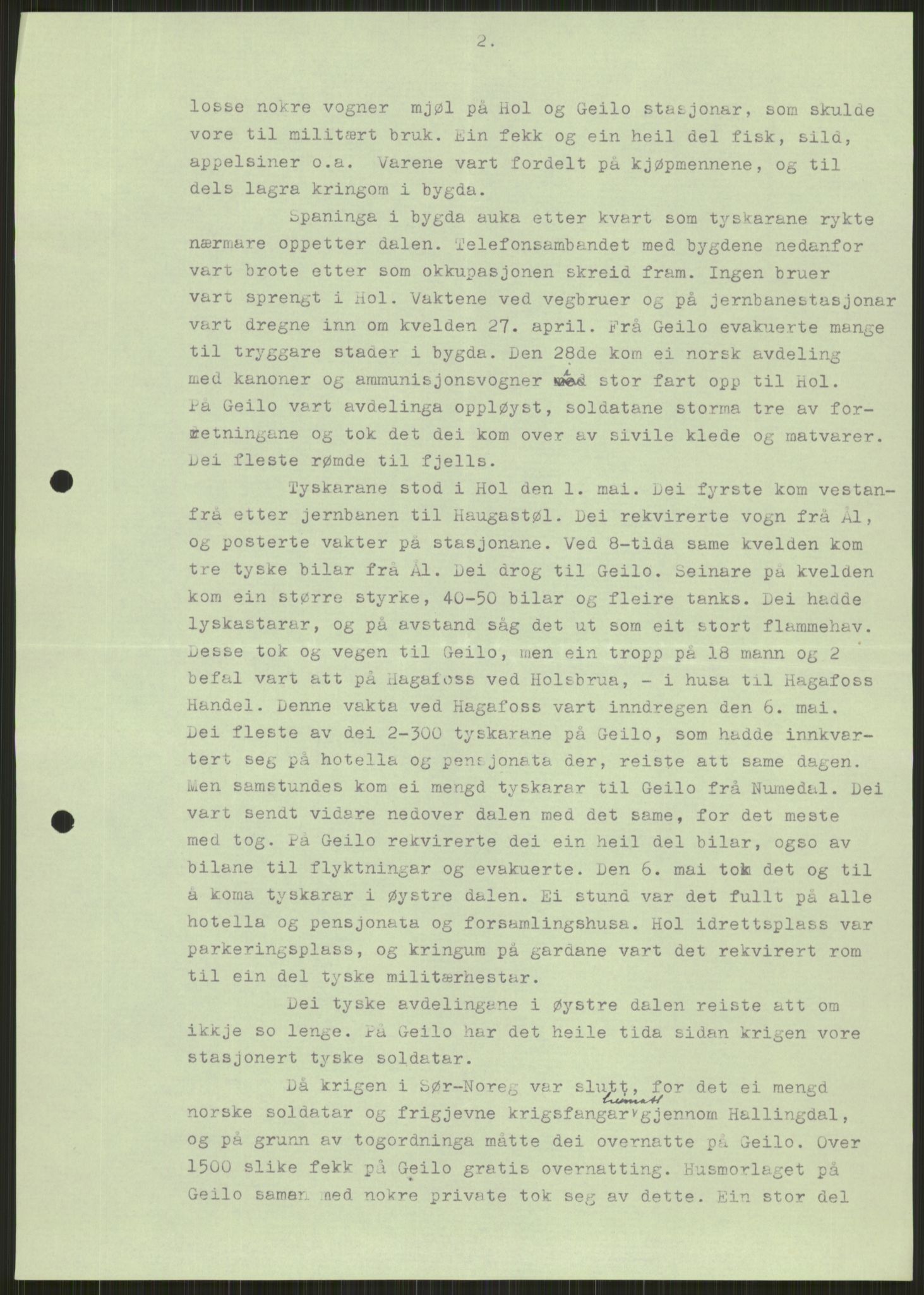 Forsvaret, Forsvarets krigshistoriske avdeling, AV/RA-RAFA-2017/Y/Ya/L0014: II-C-11-31 - Fylkesmenn.  Rapporter om krigsbegivenhetene 1940., 1940, p. 340