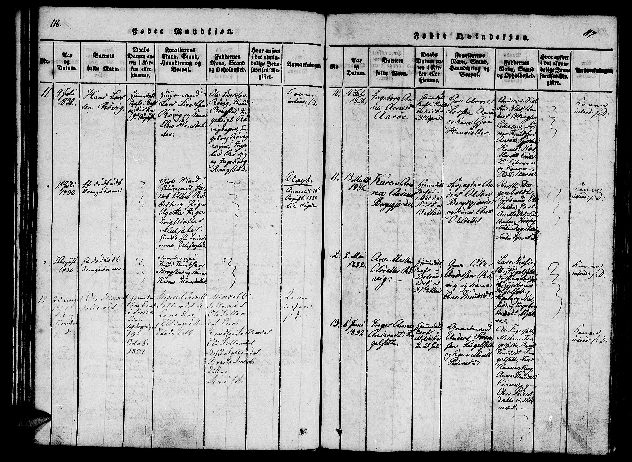 Ministerialprotokoller, klokkerbøker og fødselsregistre - Møre og Romsdal, AV/SAT-A-1454/555/L0652: Parish register (official) no. 555A03, 1817-1843, p. 116-117