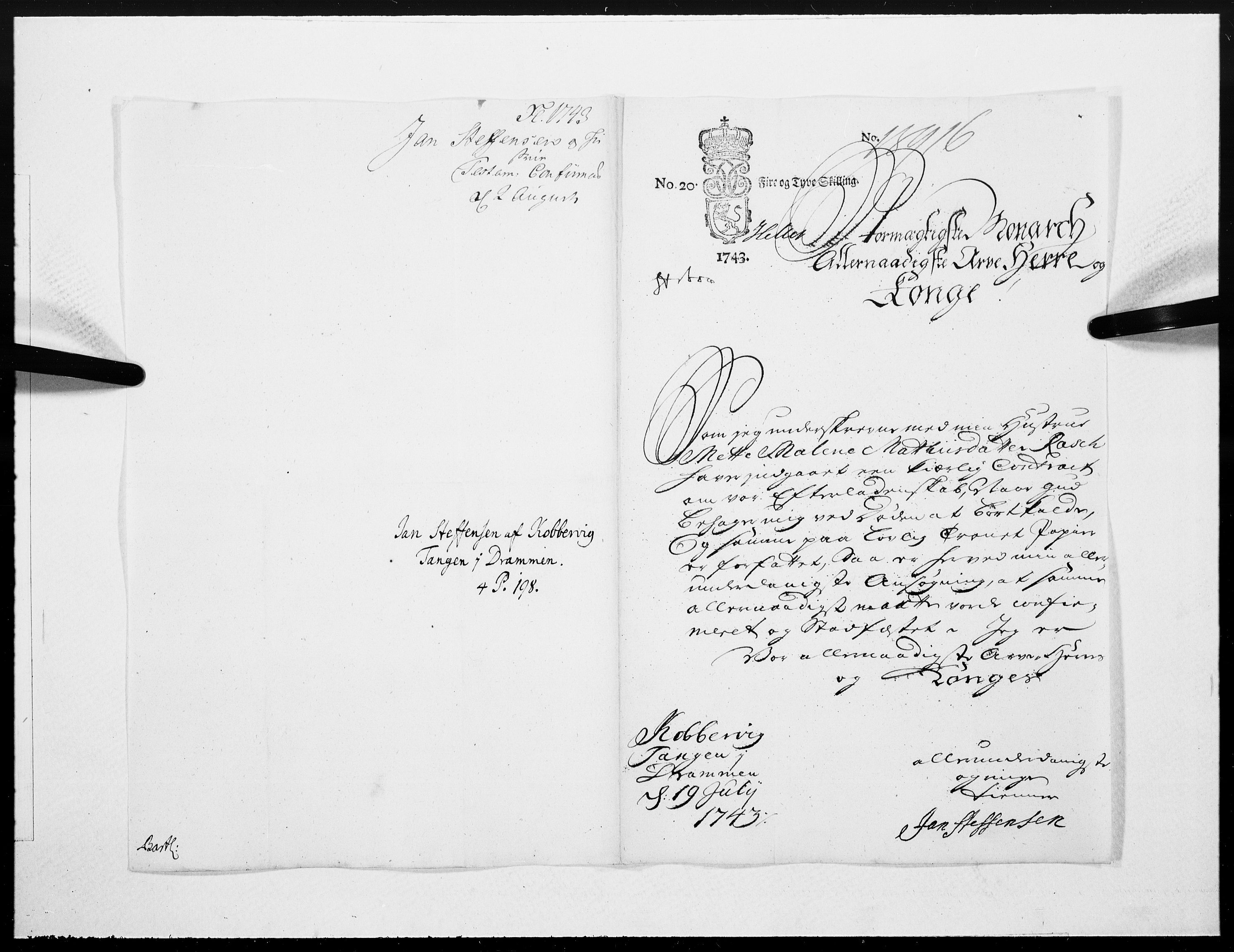 Danske Kanselli 1572-1799, RA/EA-3023/F/Fc/Fcc/Fcca/L0138: Norske innlegg 1572-1799, 1743, p. 75