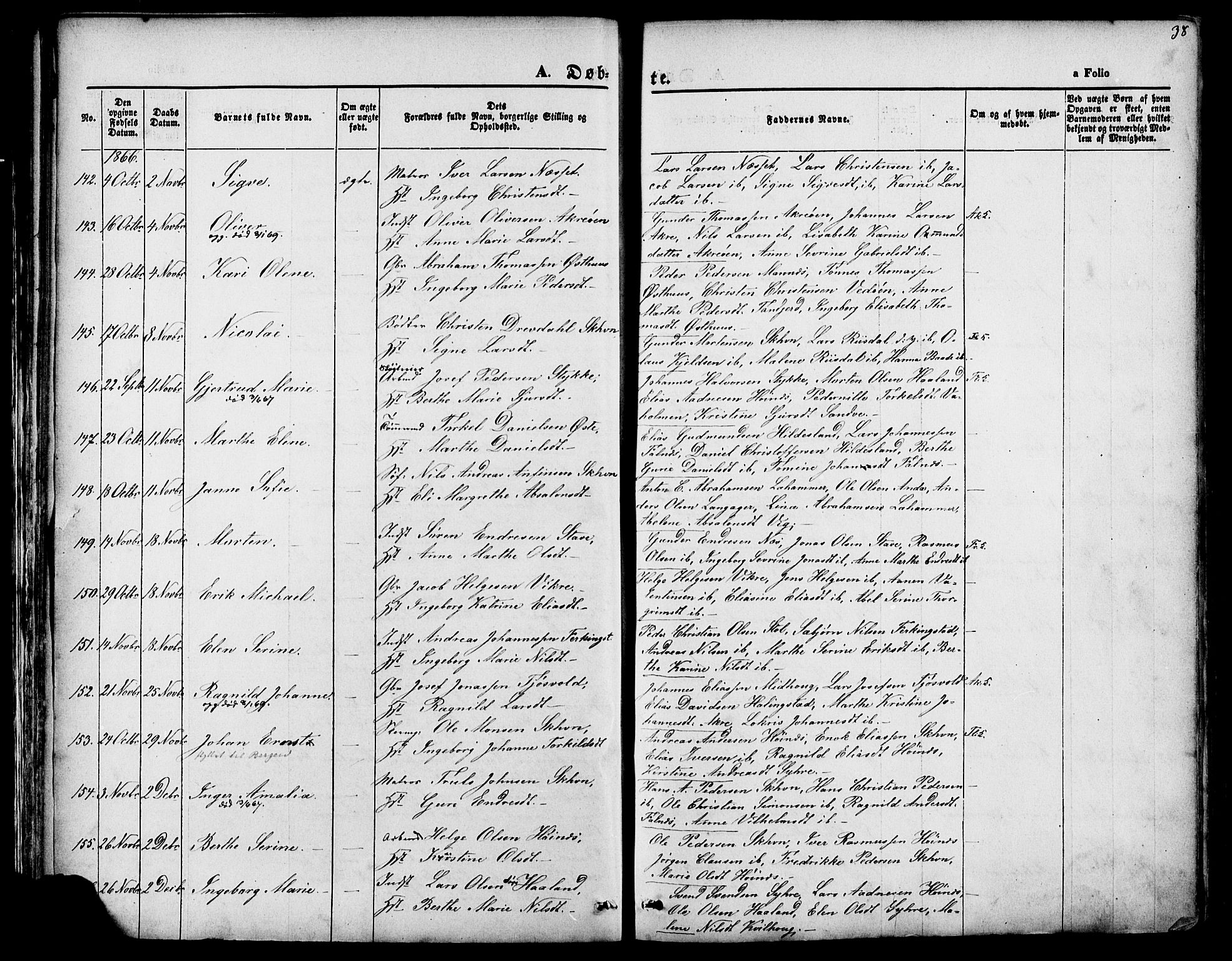 Skudenes sokneprestkontor, SAST/A -101849/H/Ha/Haa/L0006: Parish register (official) no. A 4, 1864-1881, p. 38