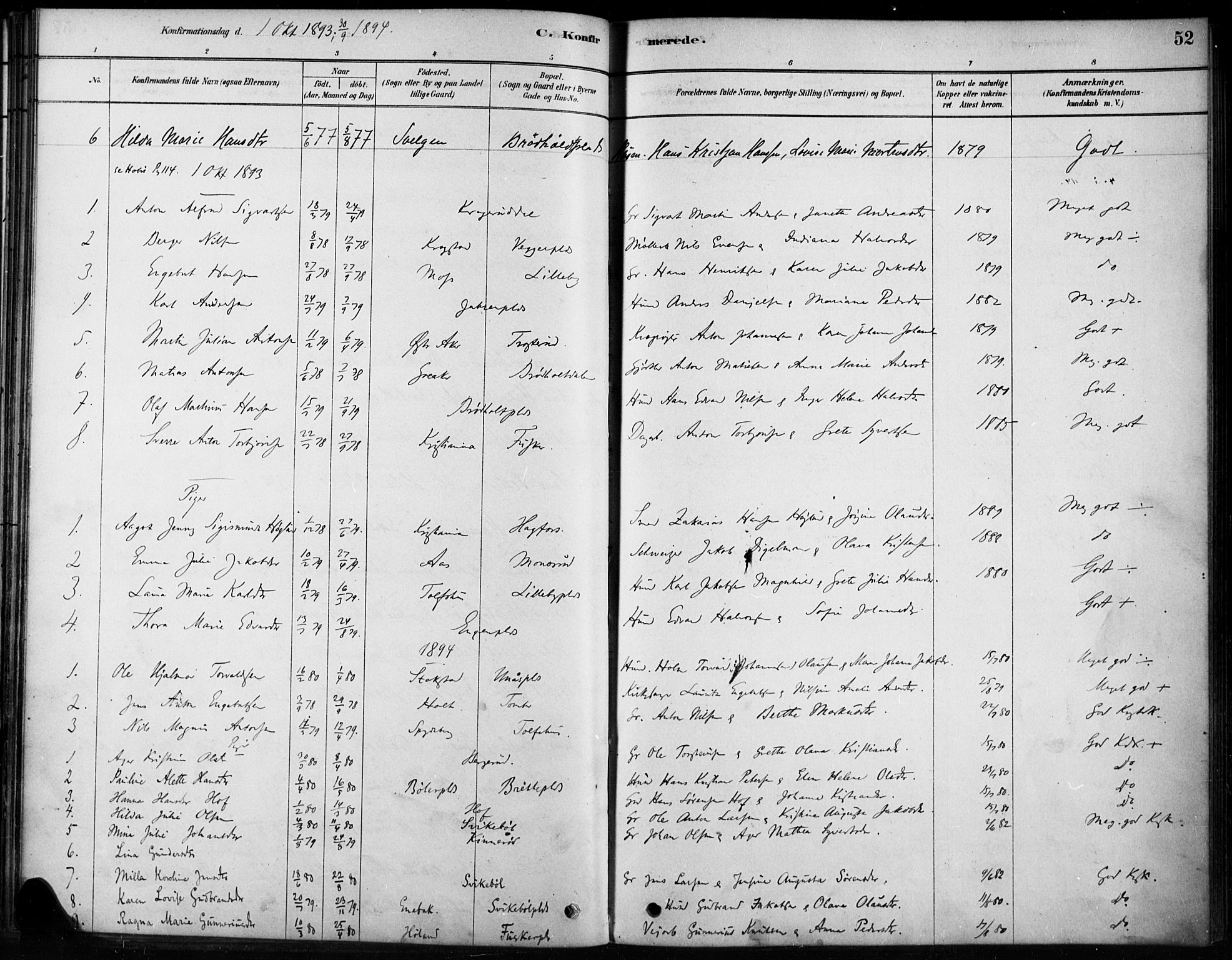 Hobøl prestekontor Kirkebøker, AV/SAO-A-2002/F/Fb/L0001: Parish register (official) no. II 1, 1878-1904, p. 52