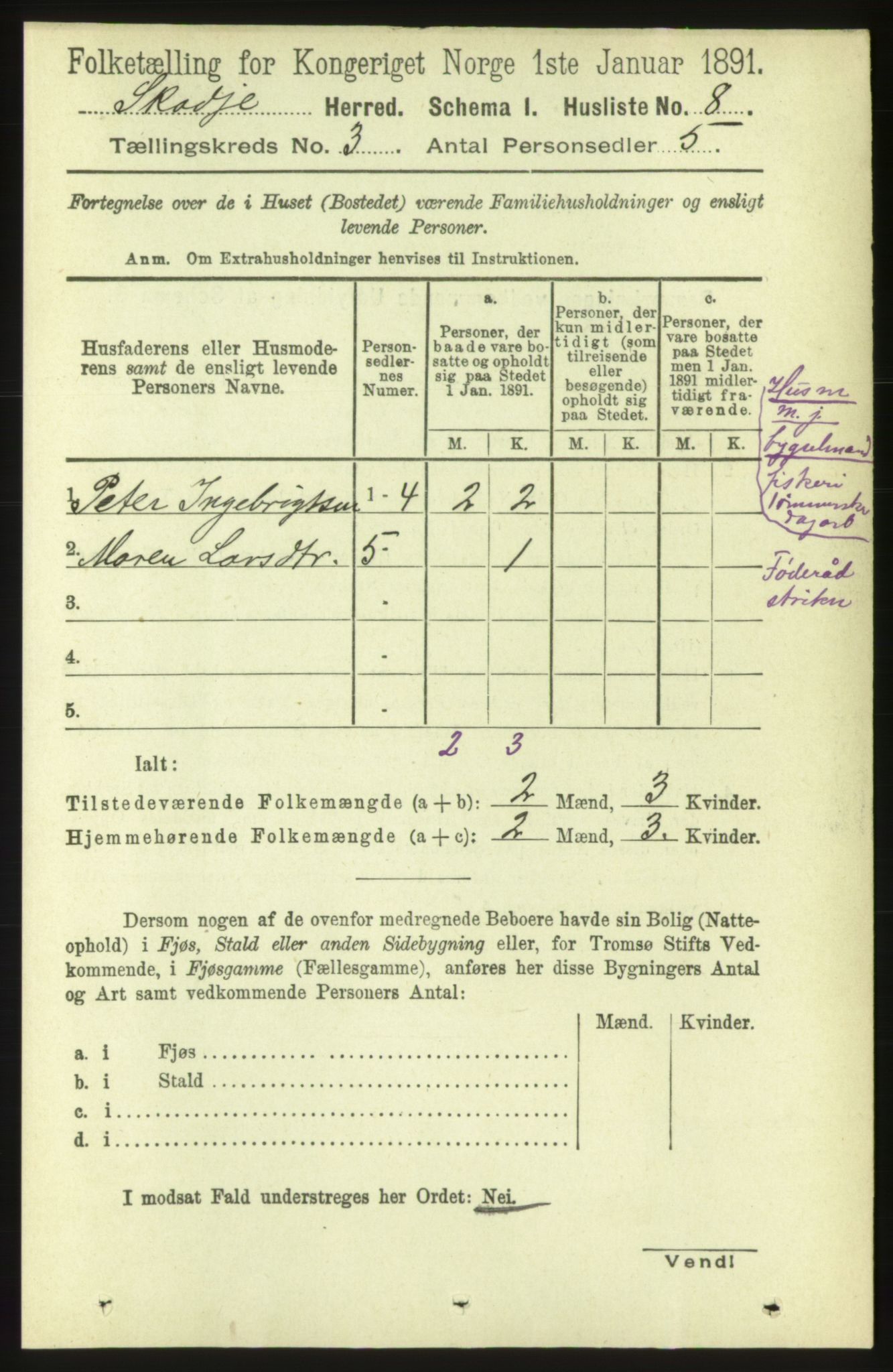 RA, 1891 census for 1529 Skodje, 1891, p. 442