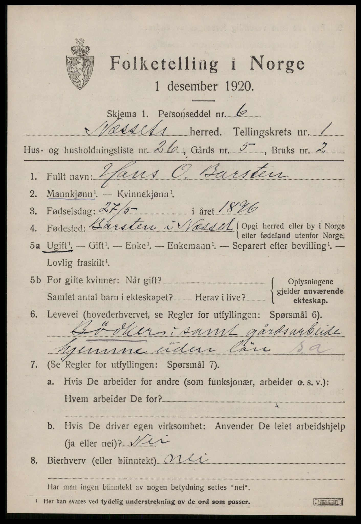 SAT, 1920 census for Nesset, 1920, p. 938