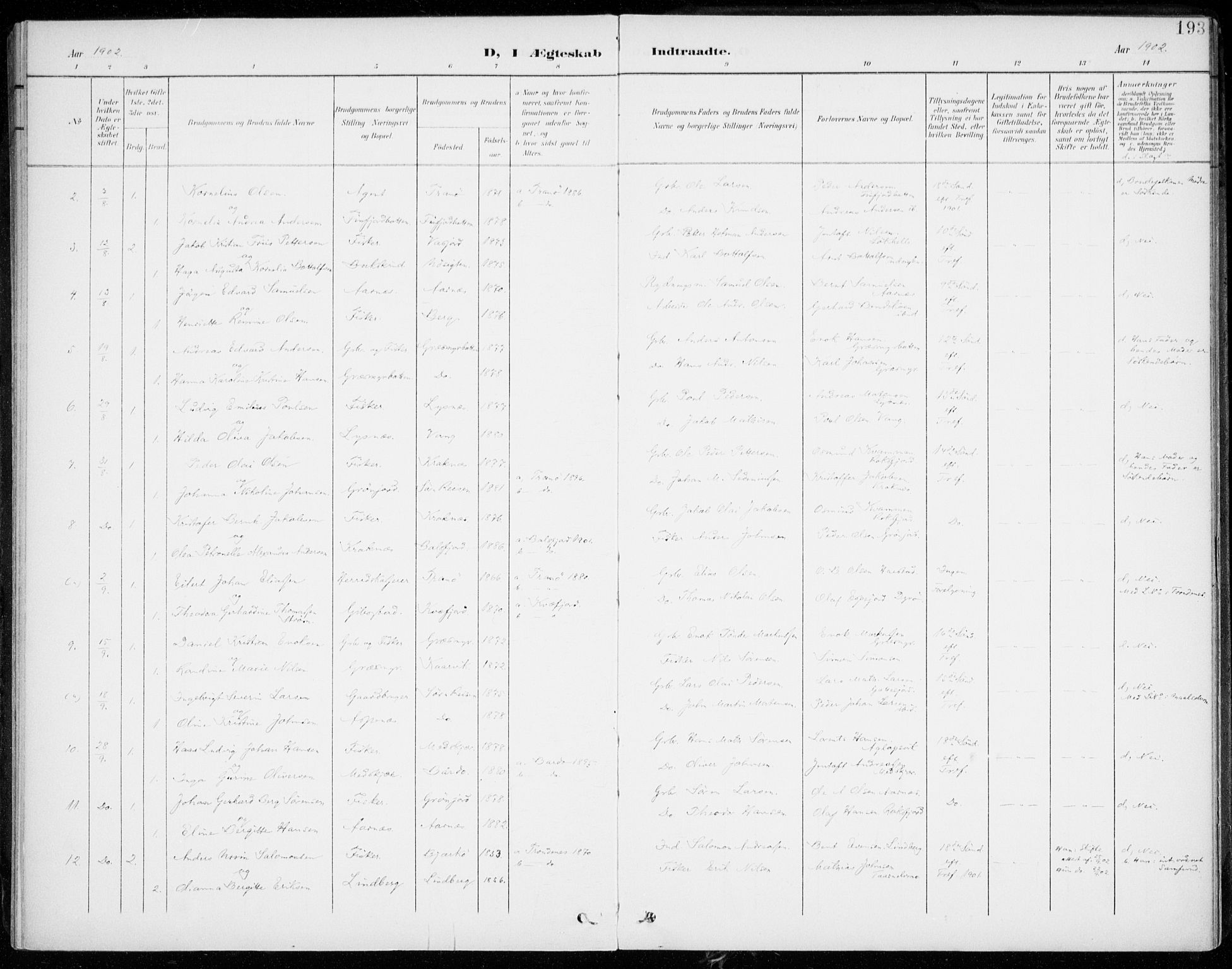 Lenvik sokneprestembete, SATØ/S-1310/H/Ha/Haa/L0014kirke: Parish register (official) no. 14, 1899-1909, p. 193