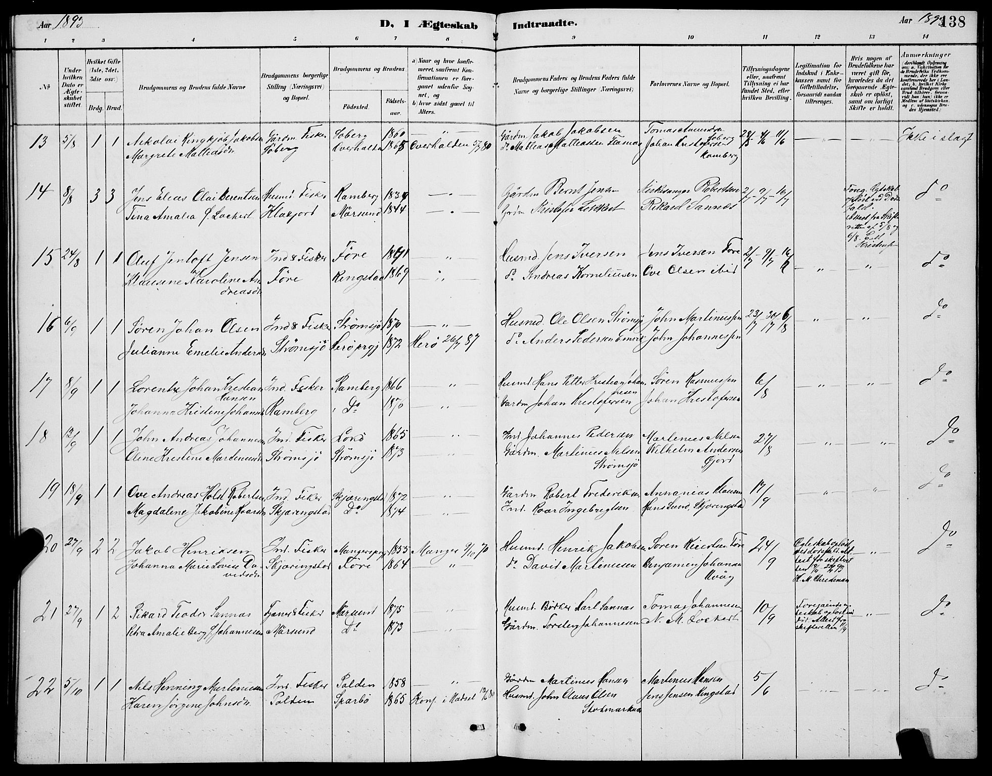 Ministerialprotokoller, klokkerbøker og fødselsregistre - Nordland, AV/SAT-A-1459/891/L1315: Parish register (copy) no. 891C04, 1886-1893, p. 138