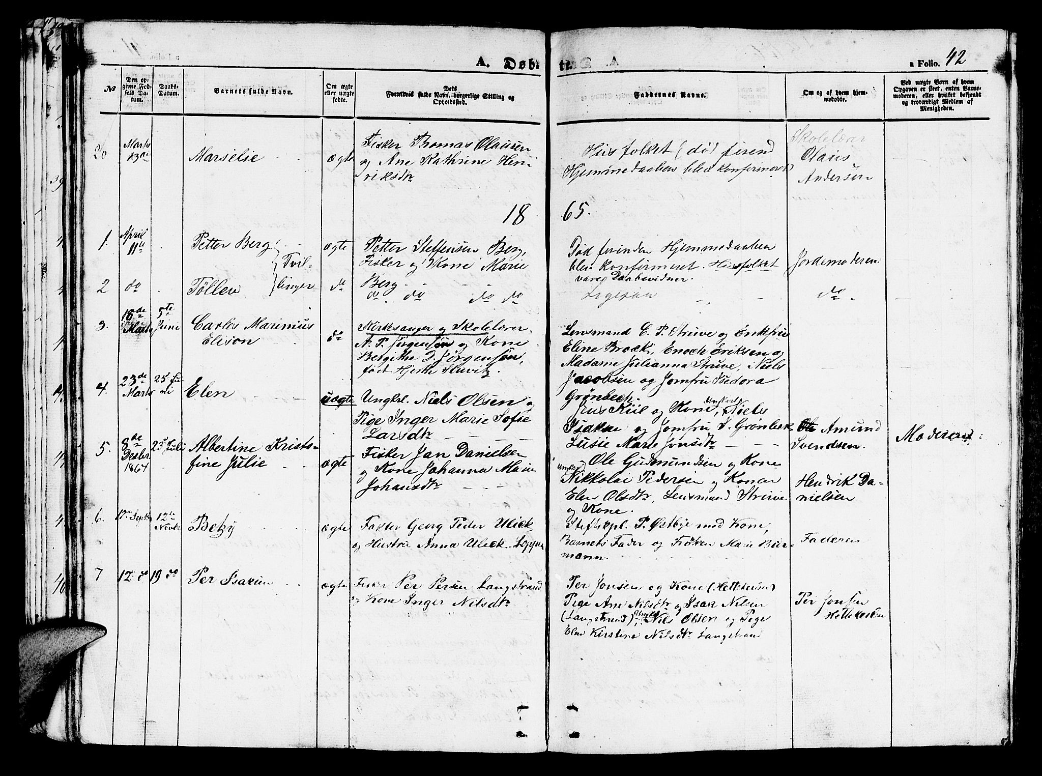 Loppa sokneprestkontor, SATØ/S-1339/H/Hb/L0002klokker: Parish register (copy) no. 2, 1850-1880, p. 42