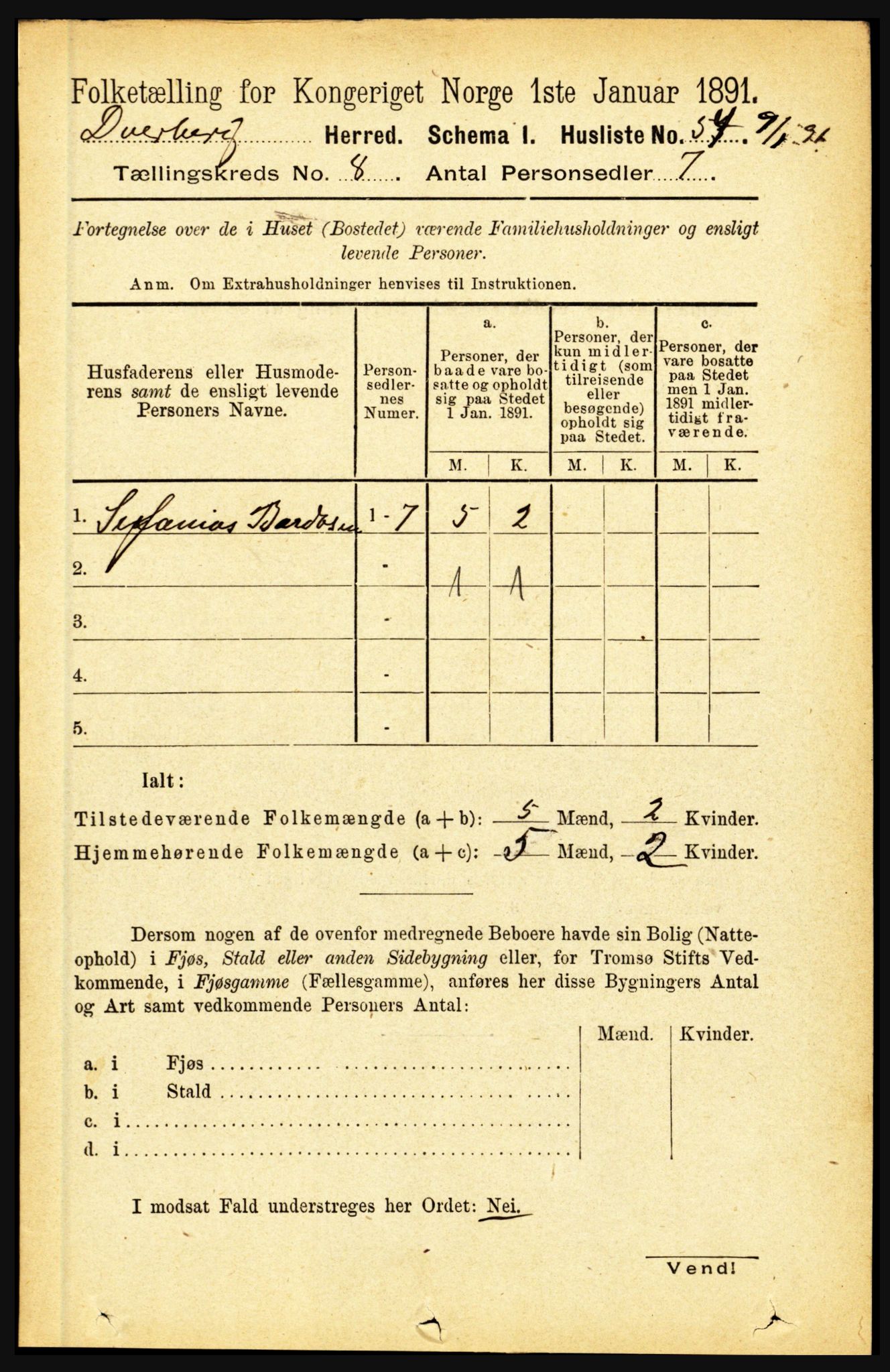 RA, 1891 census for 1872 Dverberg, 1891, p. 3102