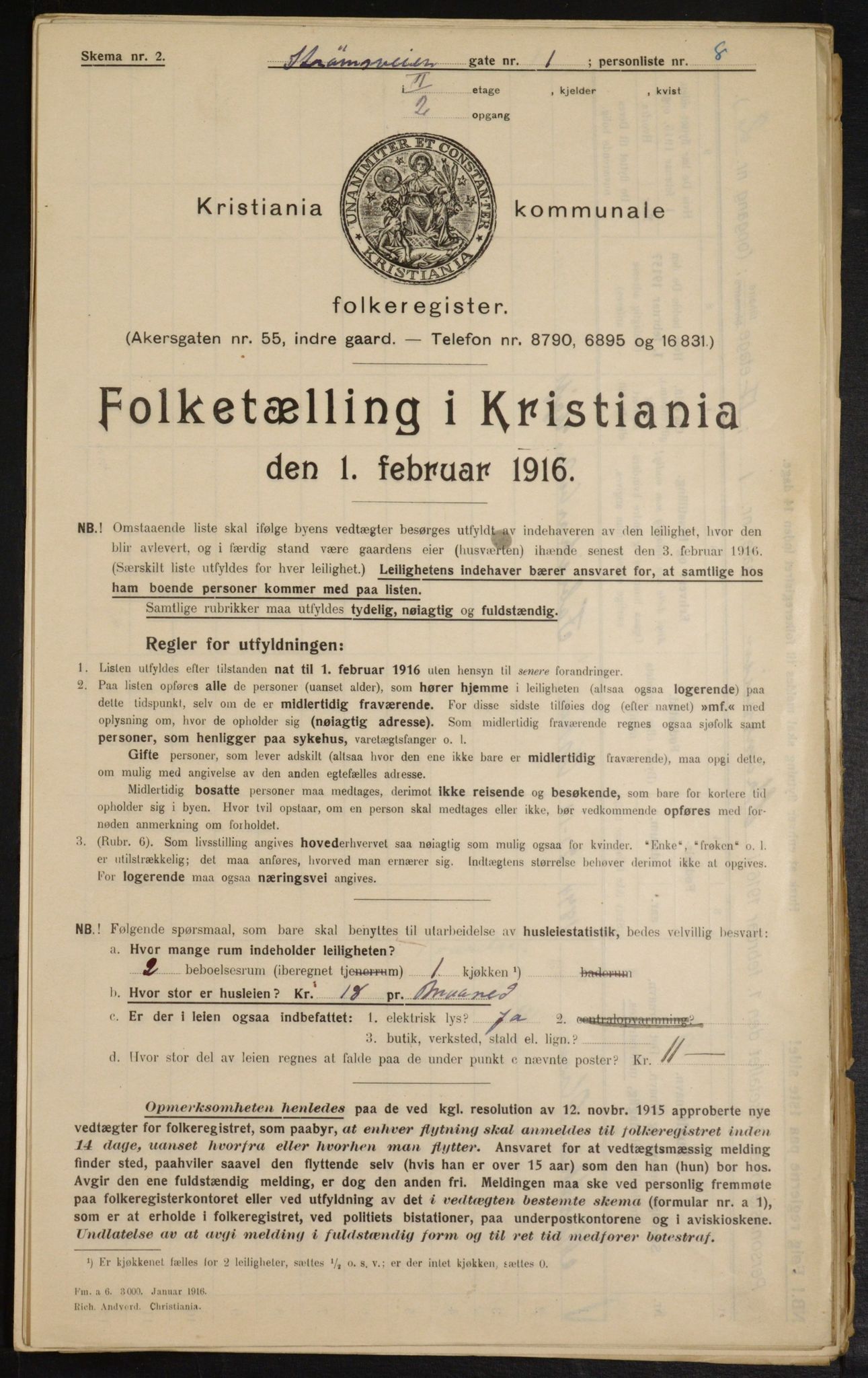 OBA, Municipal Census 1916 for Kristiania, 1916, p. 106718