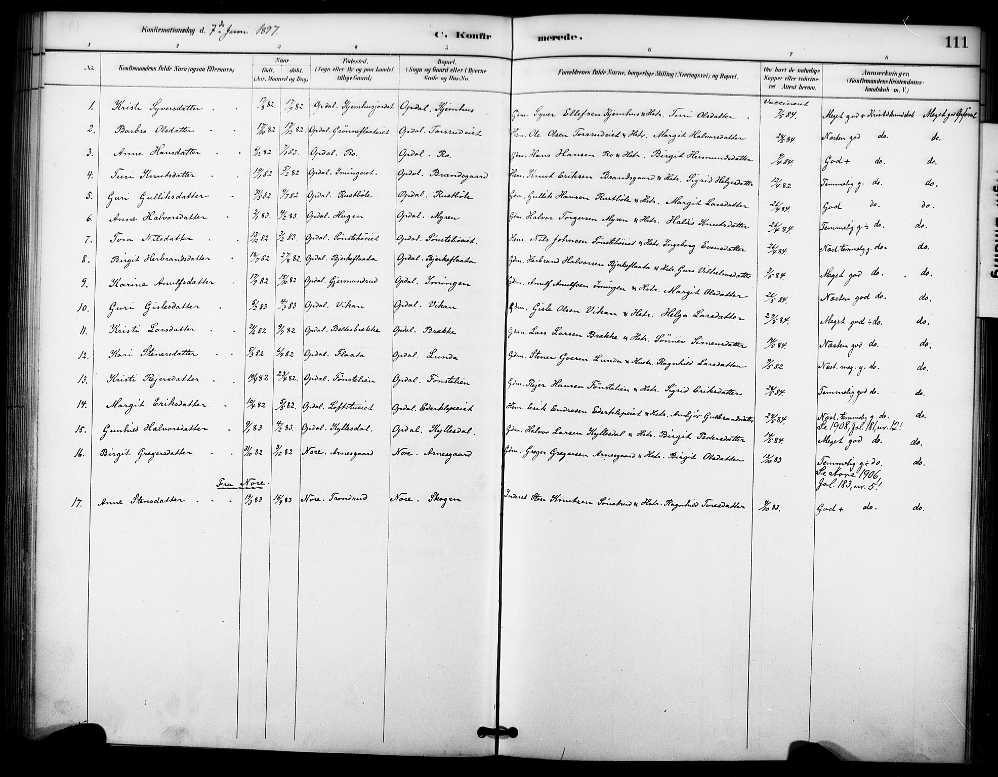 Nore kirkebøker, AV/SAKO-A-238/F/Fc/L0004: Parish register (official) no. III 4, 1885-1898, p. 111