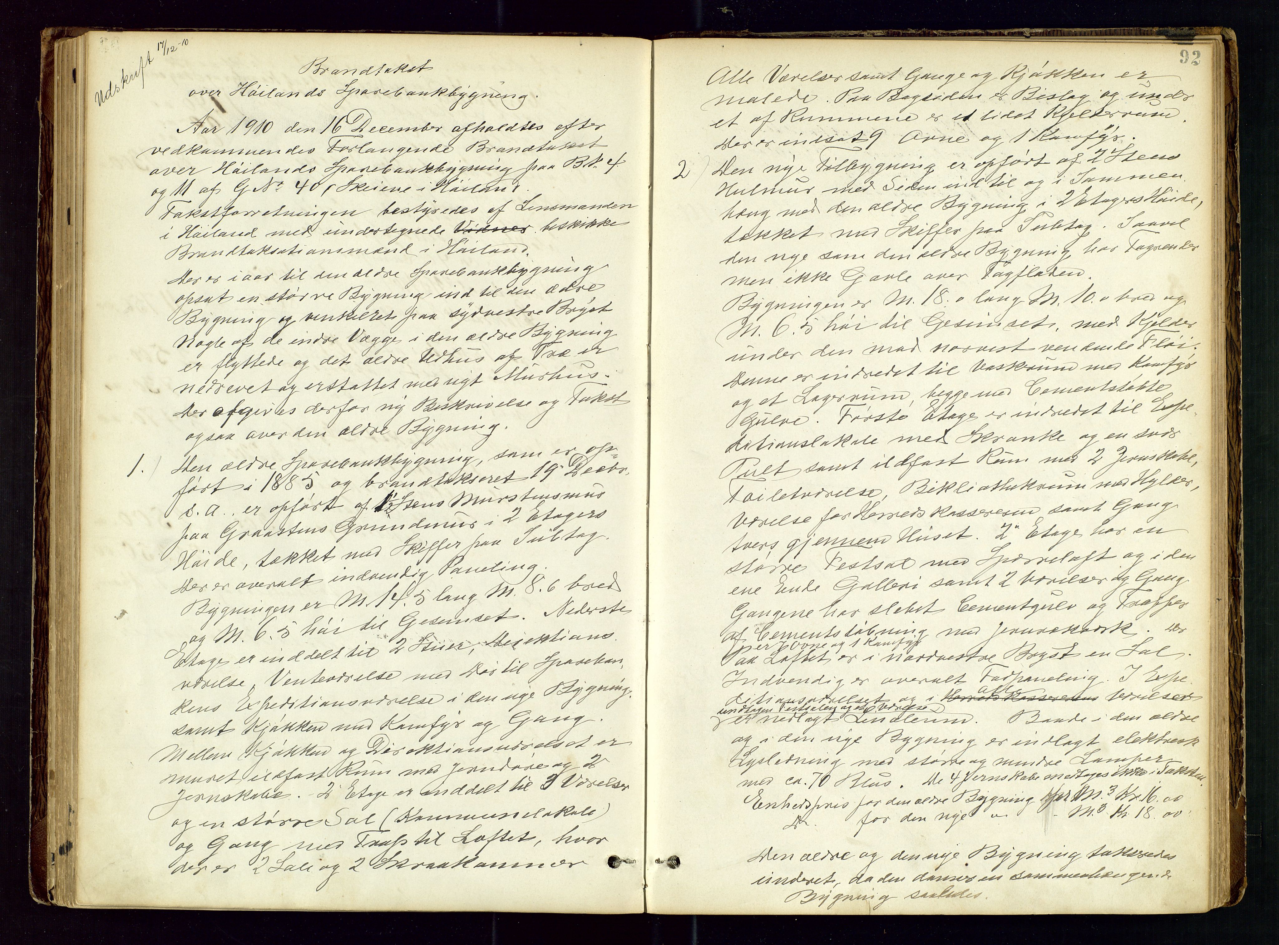 Høyland/Sandnes lensmannskontor, AV/SAST-A-100166/Goa/L0002: "Brandtaxtprotokol for Landafdelingen i Høiland", 1880-1917, p. 91b-92a