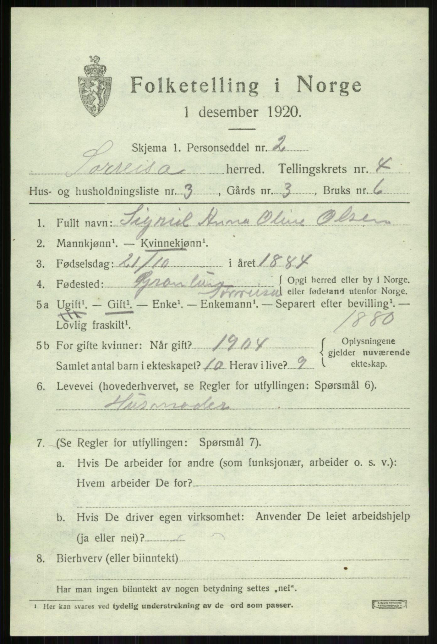 SATØ, 1920 census for Sørreisa, 1920, p. 1788