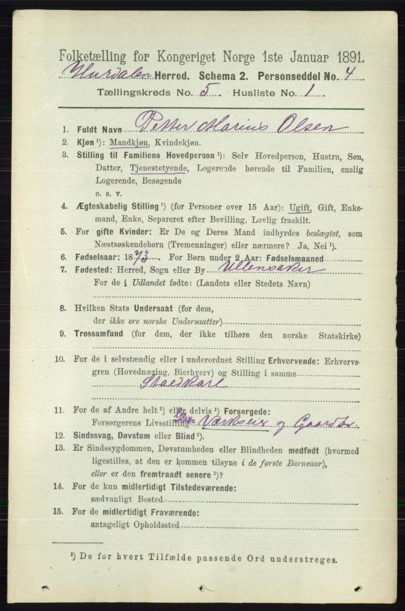 RA, 1891 census for 0239 Hurdal, 1891, p. 2020