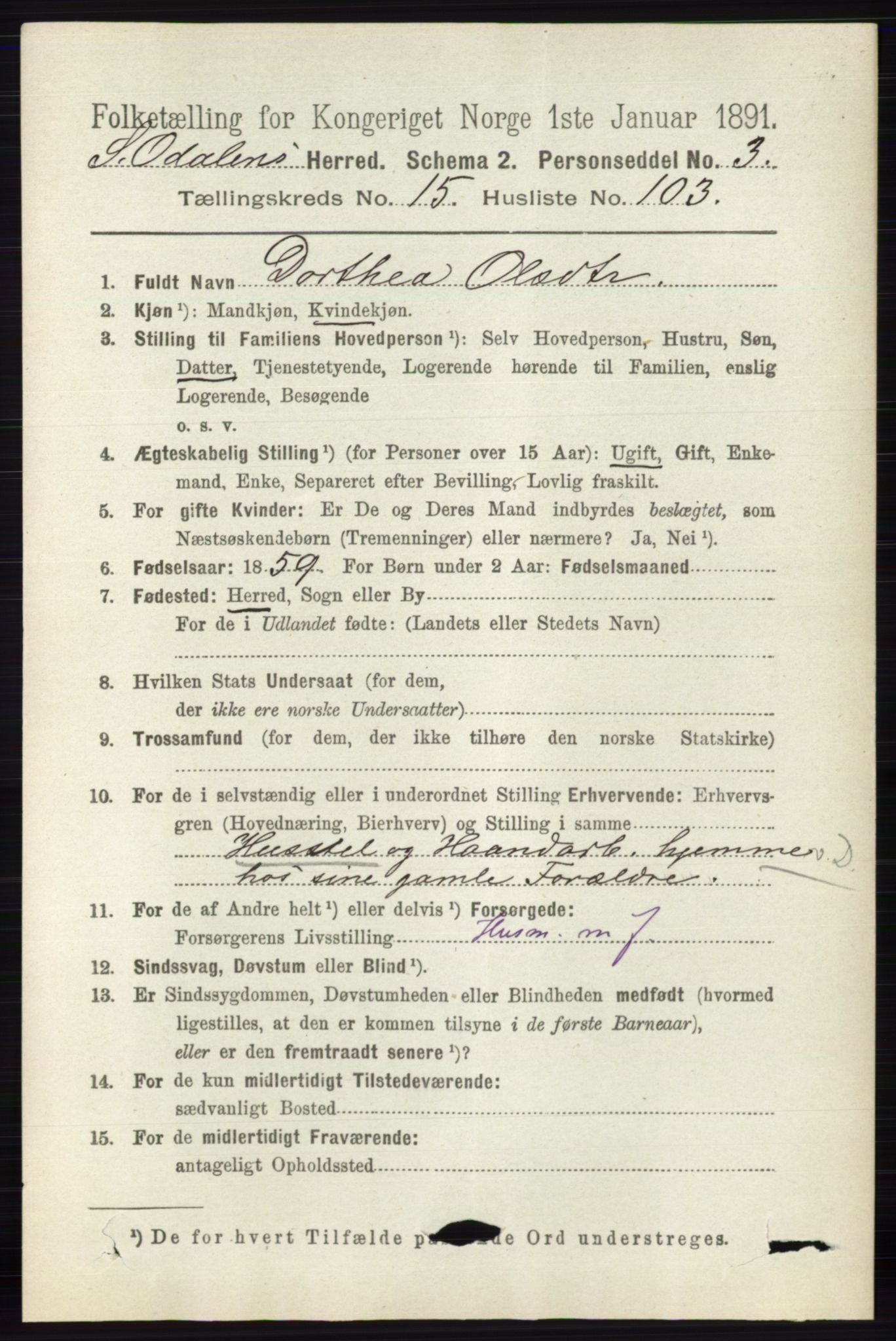 RA, 1891 census for 0419 Sør-Odal, 1891, p. 7187