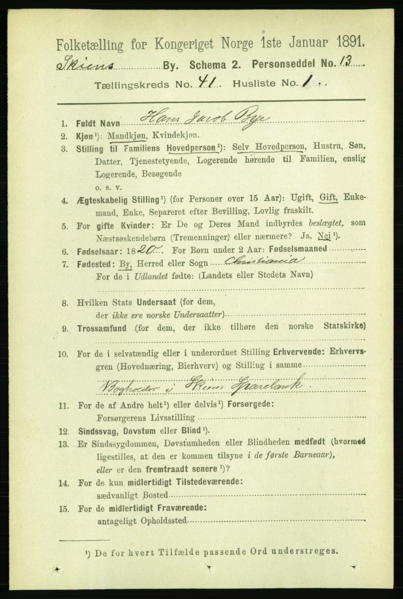 RA, 1891 census for 0806 Skien, 1891, p. 8453