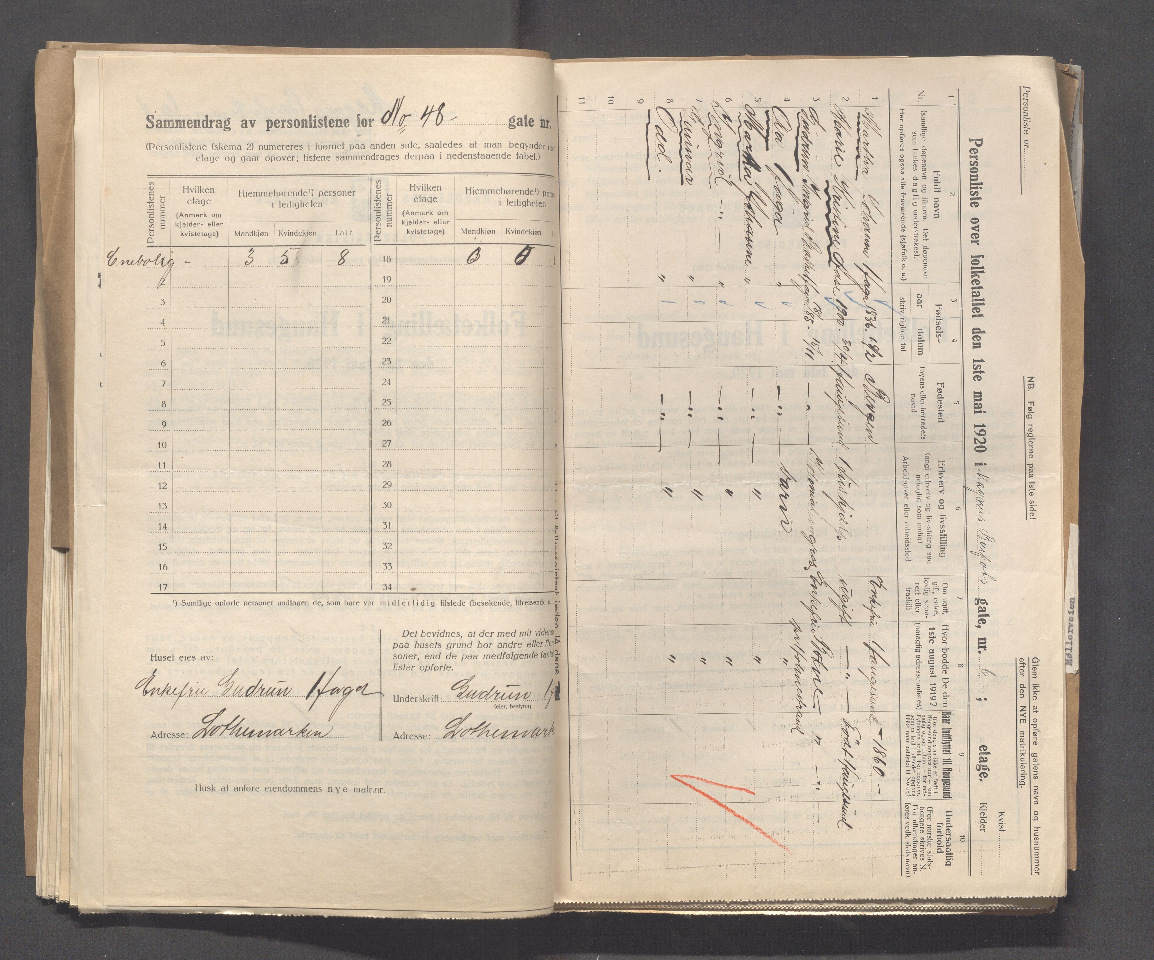 IKAR, Local census 1.5.1920 for Haugesund, 1920, p. 2881