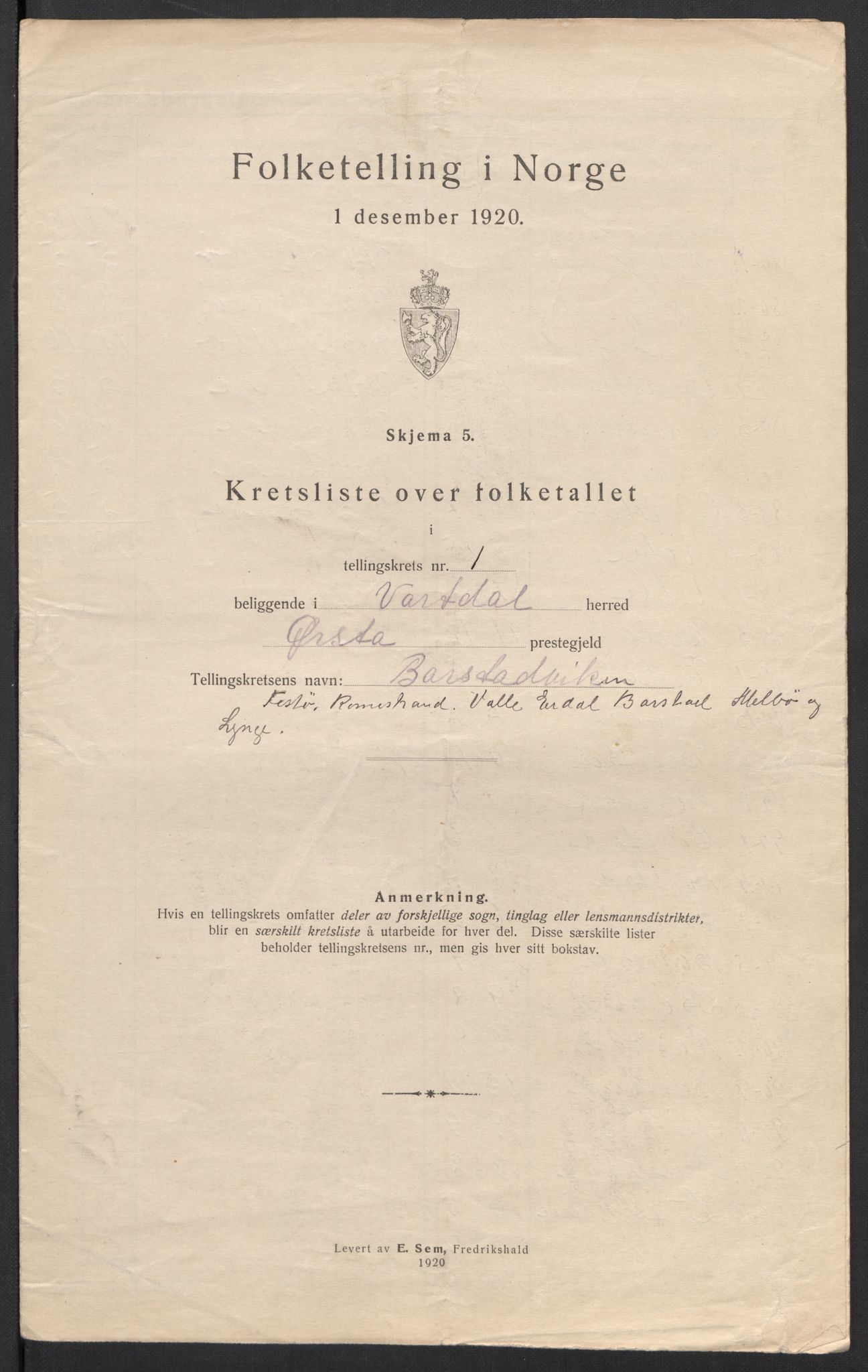 SAT, 1920 census for Vartdal, 1920, p. 9