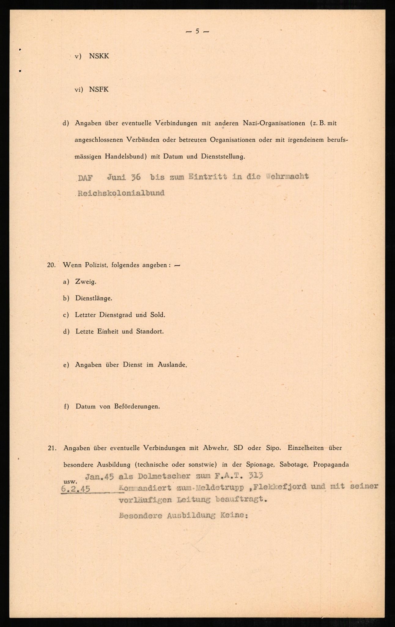 Forsvaret, Forsvarets overkommando II, AV/RA-RAFA-3915/D/Db/L0005: CI Questionaires. Tyske okkupasjonsstyrker i Norge. Tyskere., 1945-1946, p. 197