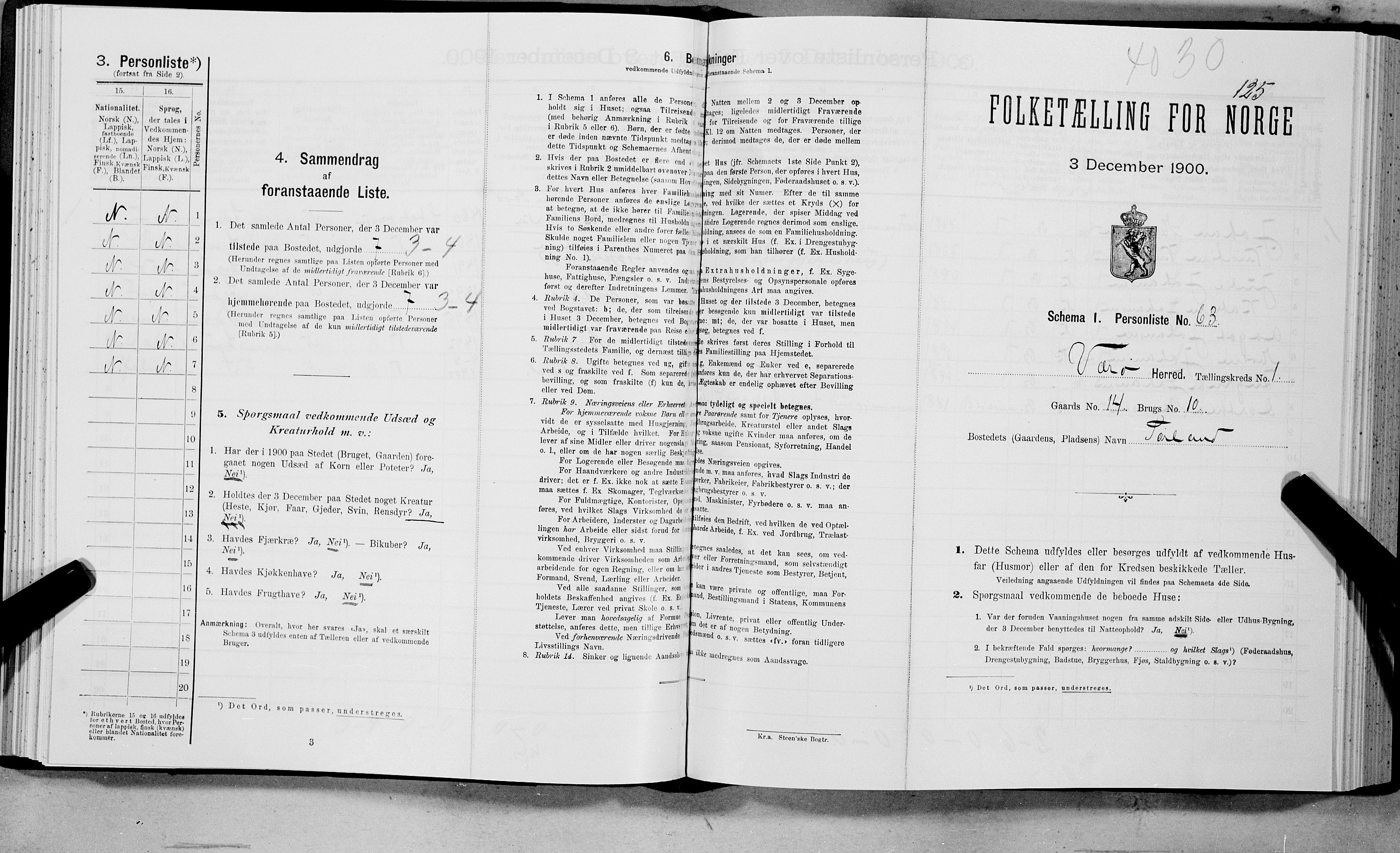 SAT, 1900 census for Værøy, 1900, p. 134