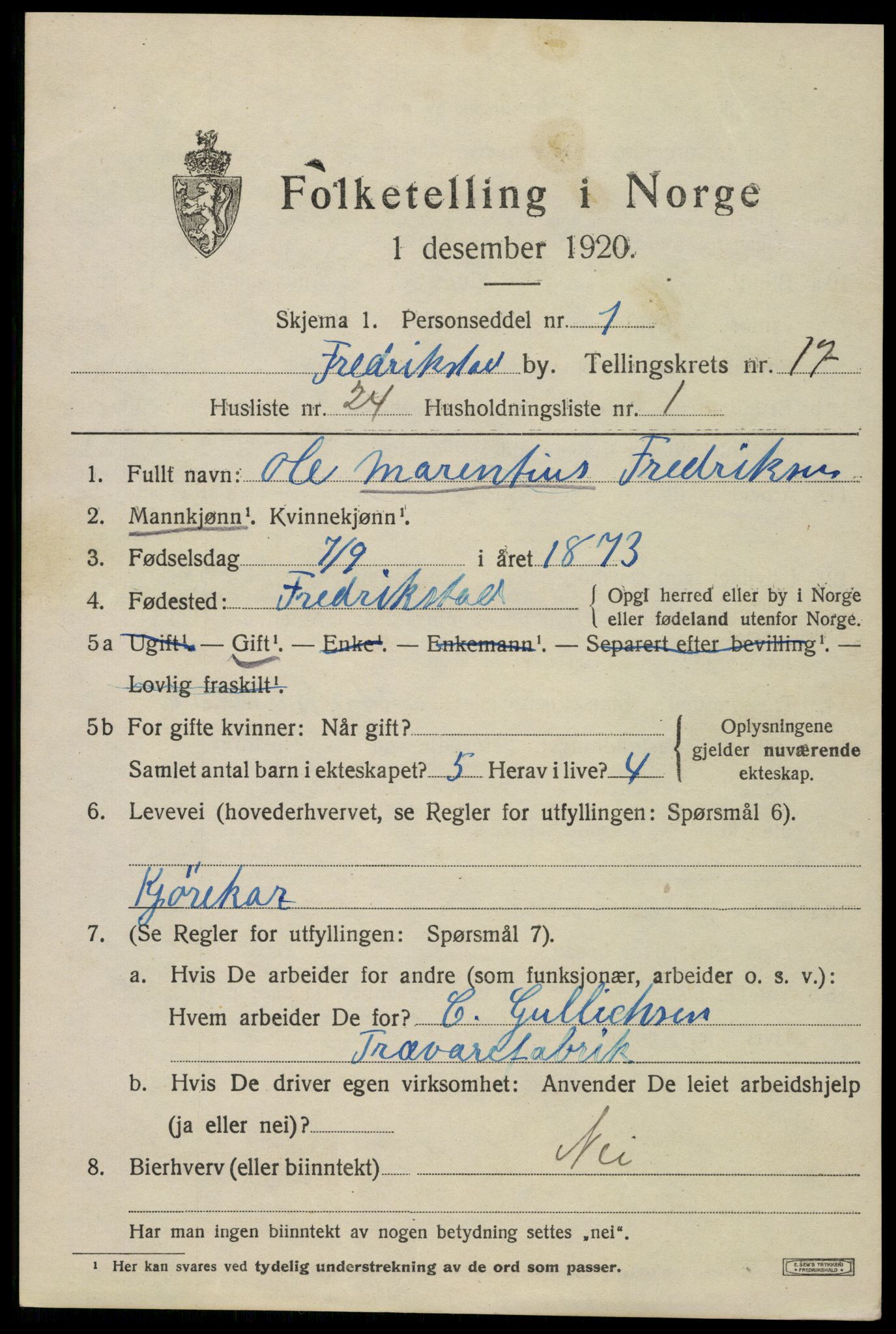 SAO, 1920 census for Fredrikstad, 1920, p. 39225