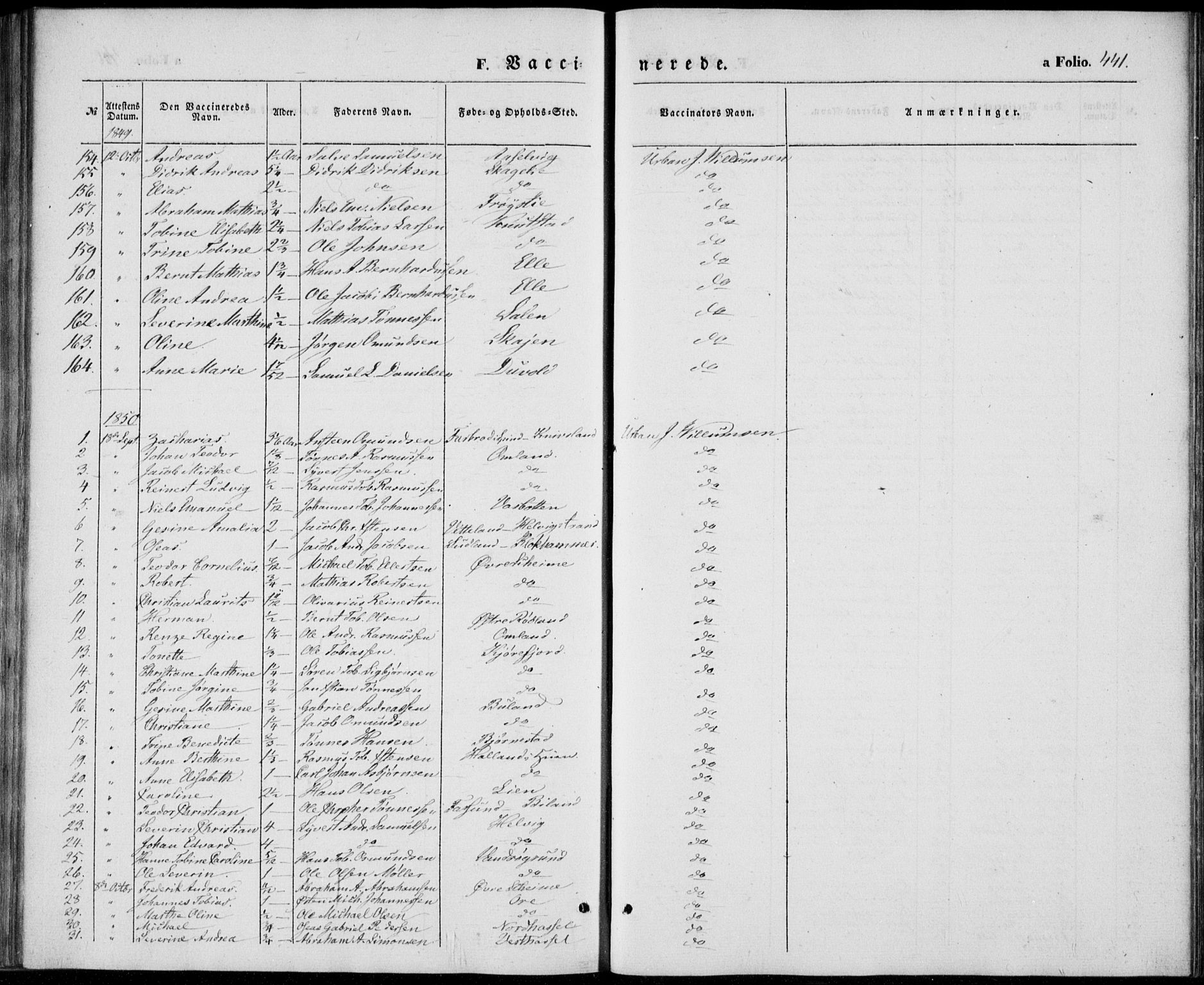 Lista sokneprestkontor, AV/SAK-1111-0027/F/Fb/L0002: Parish register (copy) no. B 2, 1847-1862, p. 441