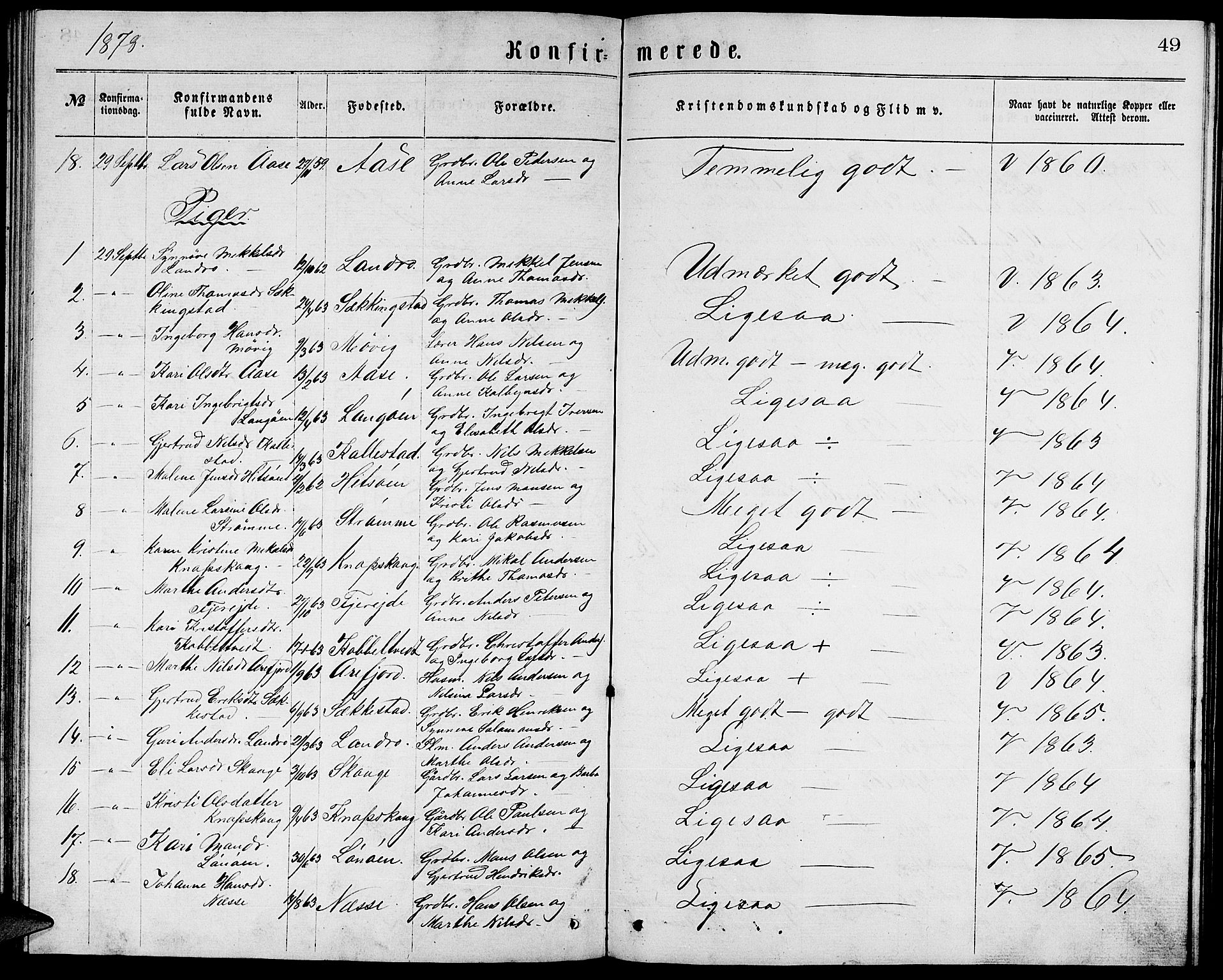 Fjell sokneprestembete, SAB/A-75301/H/Hab: Parish register (copy) no. A 3, 1866-1879, p. 49