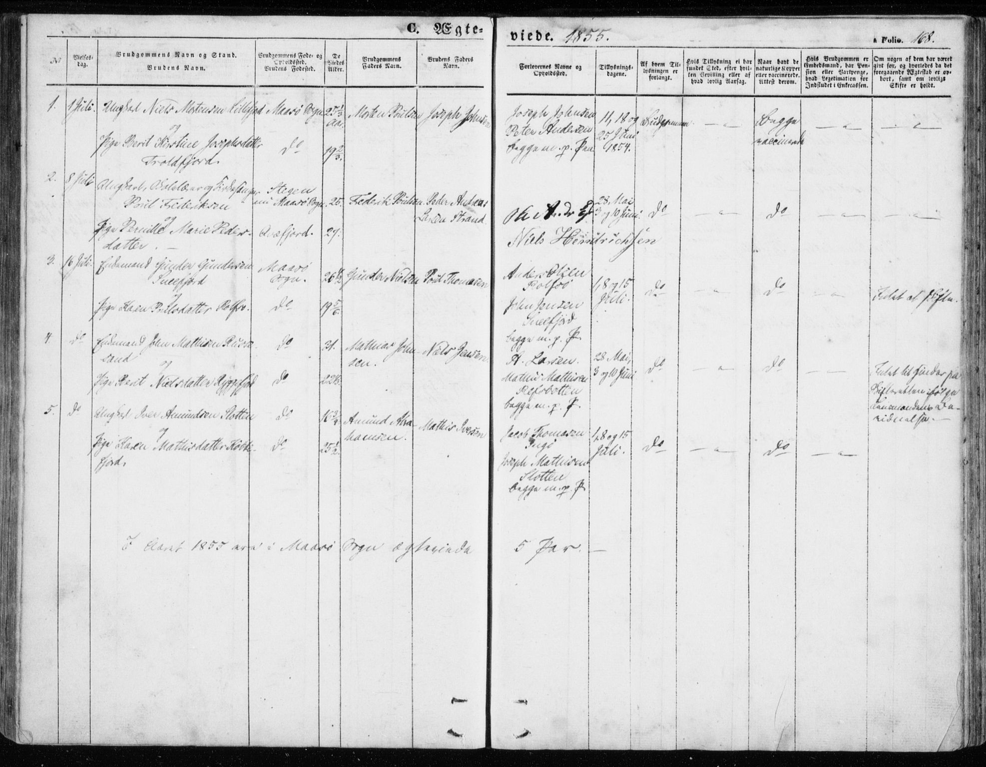 Måsøy sokneprestkontor, SATØ/S-1348/H/Ha/L0002kirke: Parish register (official) no. 2, 1852-1865, p. 168