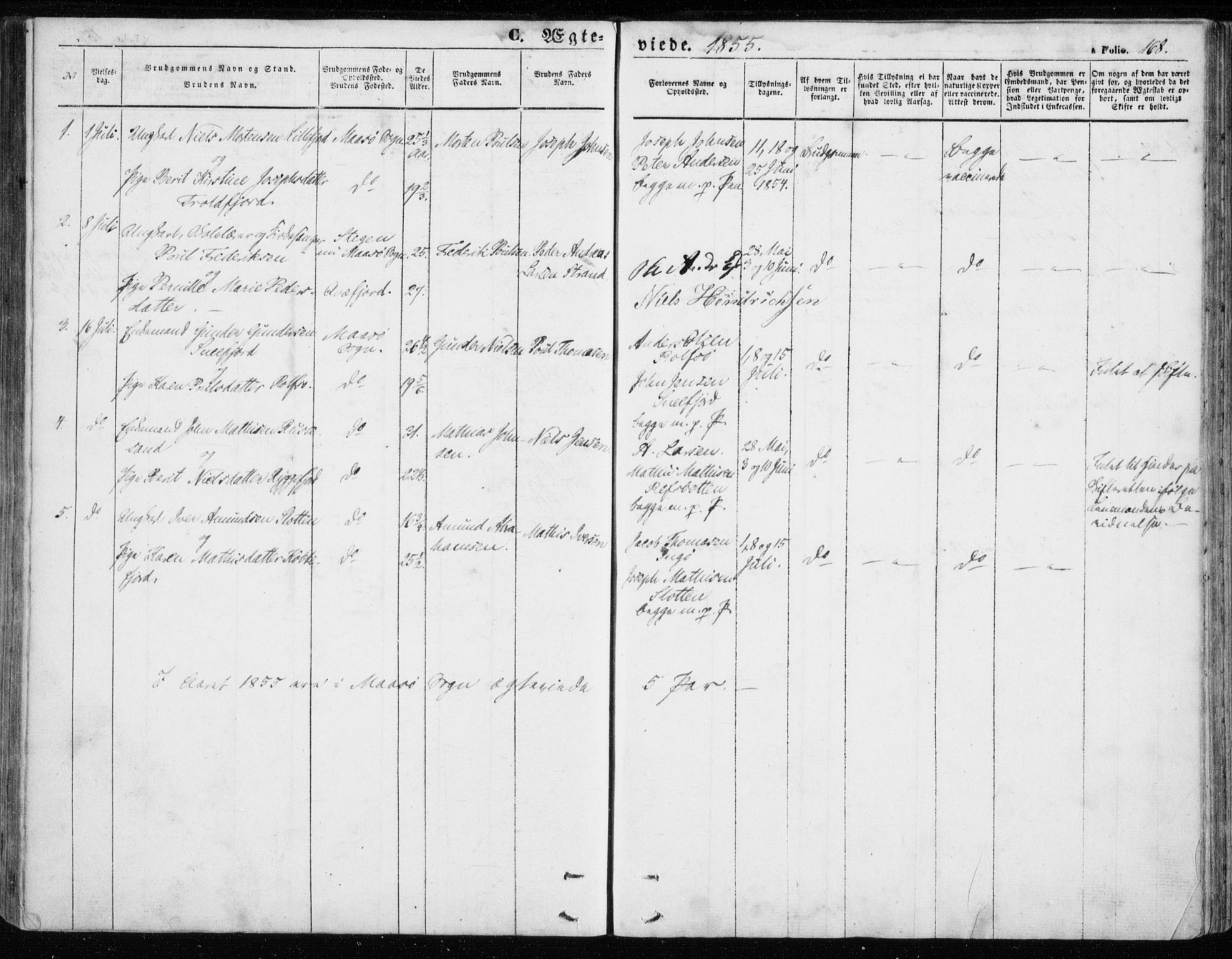 Måsøy sokneprestkontor, AV/SATØ-S-1348/H/Ha/L0002kirke: Parish register (official) no. 2, 1852-1865, p. 168