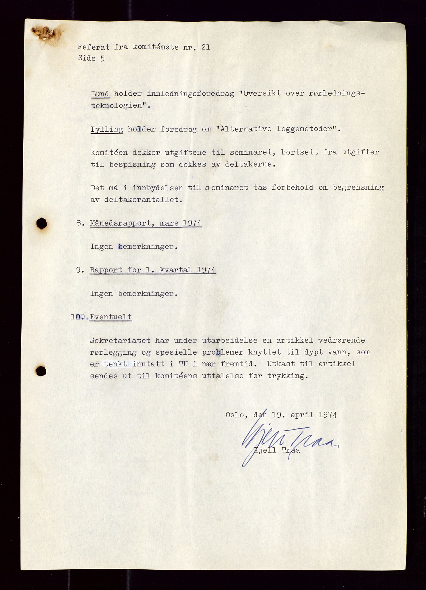 Industridepartementet, Oljekontoret, AV/SAST-A-101348/Di/L0001: DWP, møter juni - november, komiteemøter nr. 19 - 26, 1973-1974, p. 127