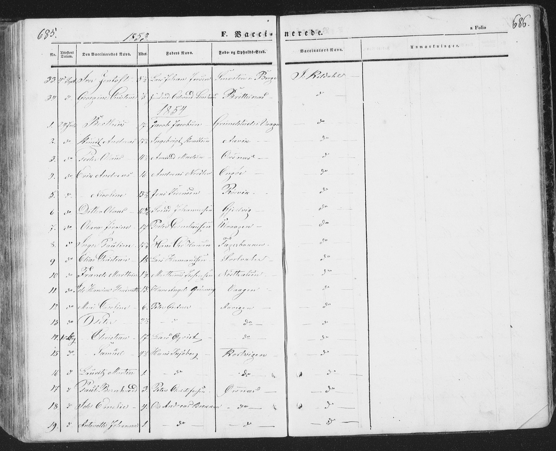 Ministerialprotokoller, klokkerbøker og fødselsregistre - Nordland, SAT/A-1459/874/L1072: Parish register (copy) no. 874C01, 1843-1859, p. 685-686