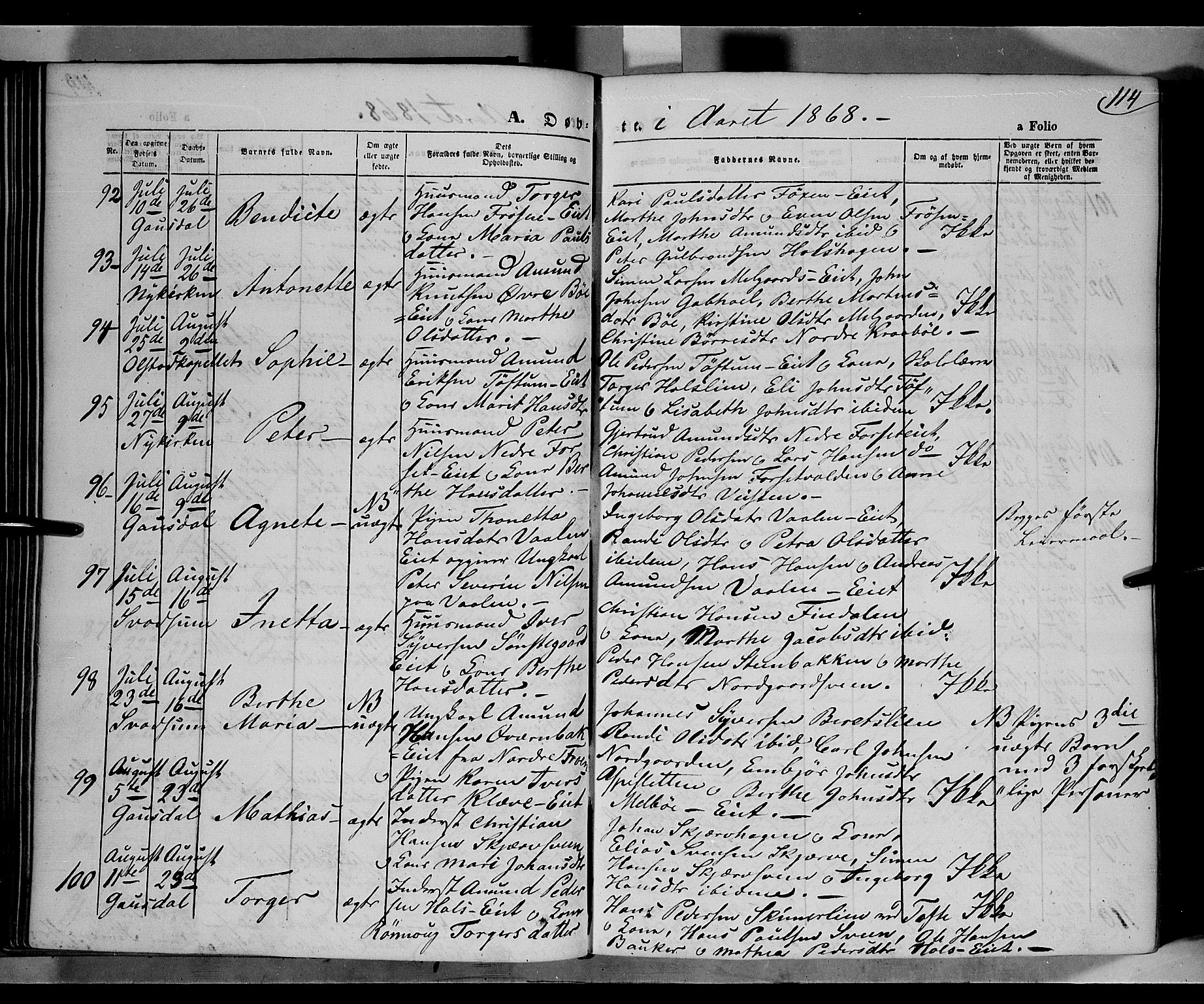 Gausdal prestekontor, AV/SAH-PREST-090/H/Ha/Haa/L0009: Parish register (official) no. 9, 1862-1873, p. 114