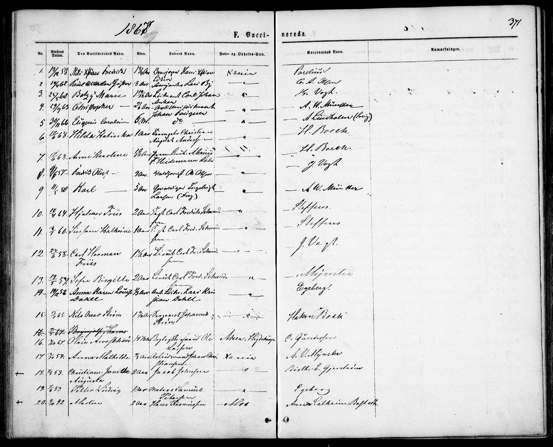Garnisonsmenigheten Kirkebøker, SAO/A-10846/F/Fa/L0010: Parish register (official) no. 10, 1859-1869, p. 371