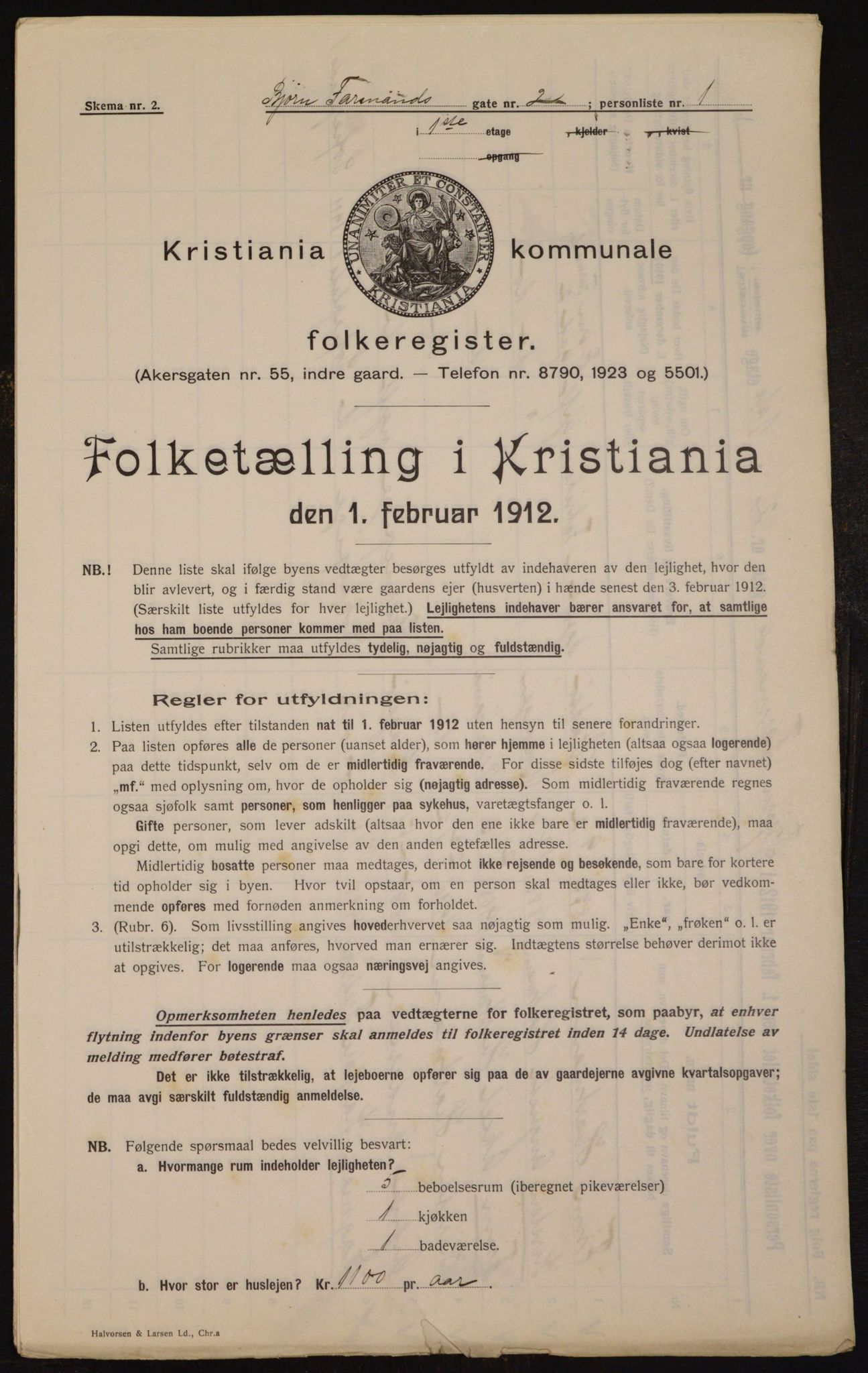 OBA, Municipal Census 1912 for Kristiania, 1912, p. 6448