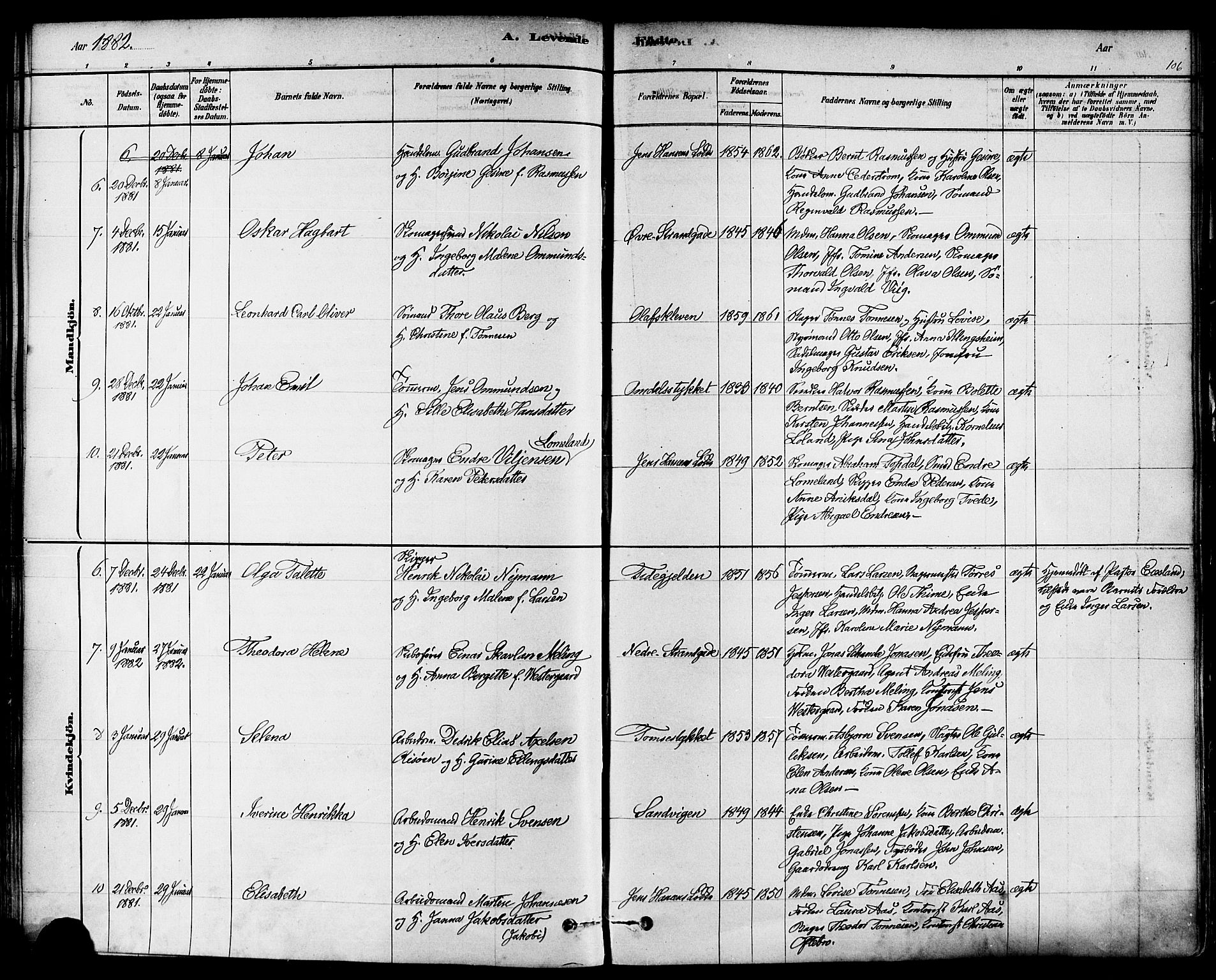 Domkirken sokneprestkontor, AV/SAST-A-101812/001/30/30BA/L0026: Parish register (official) no. A 25, 1878-1889, p. 106