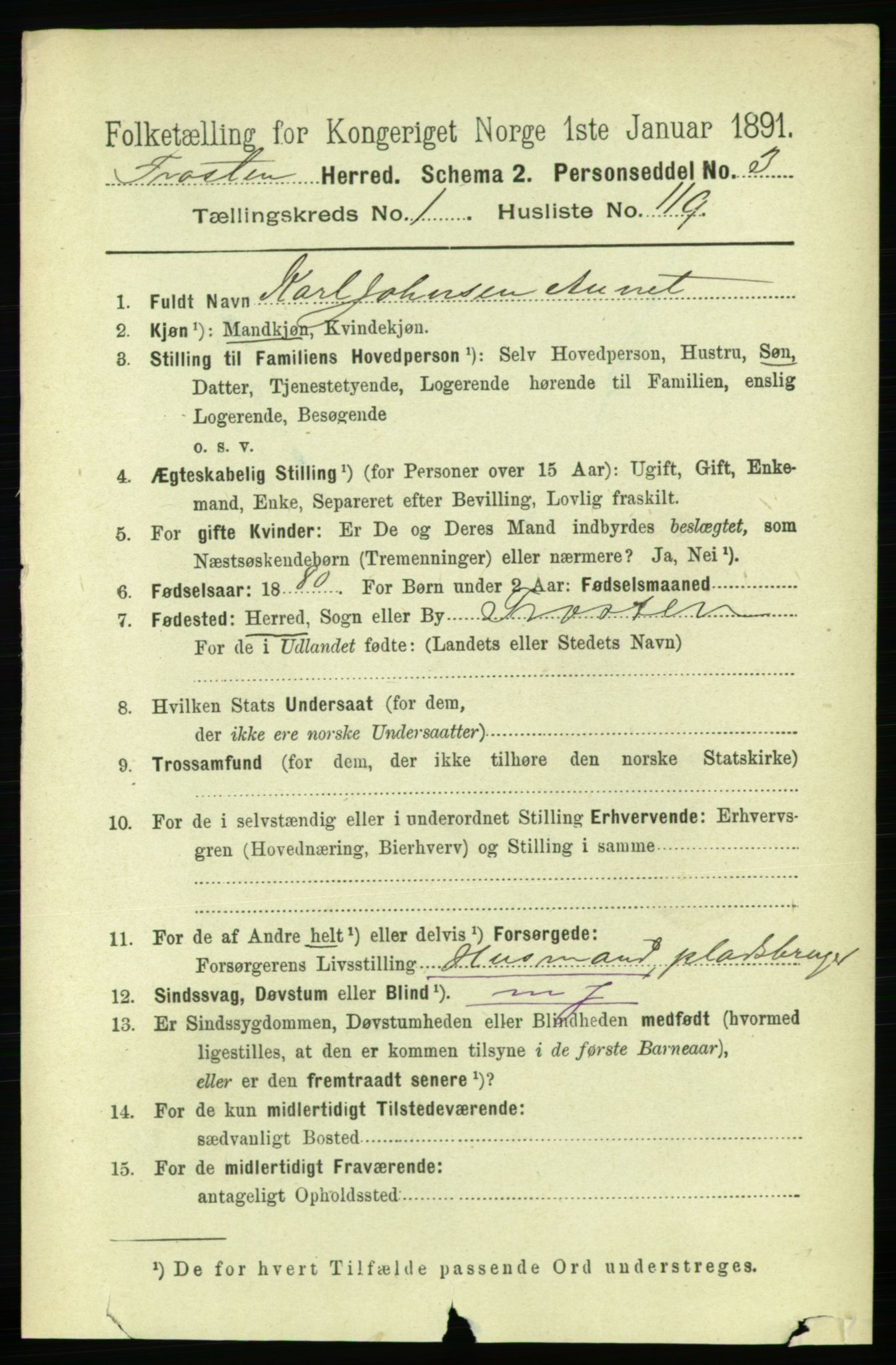 RA, 1891 census for 1717 Frosta, 1891, p. 930