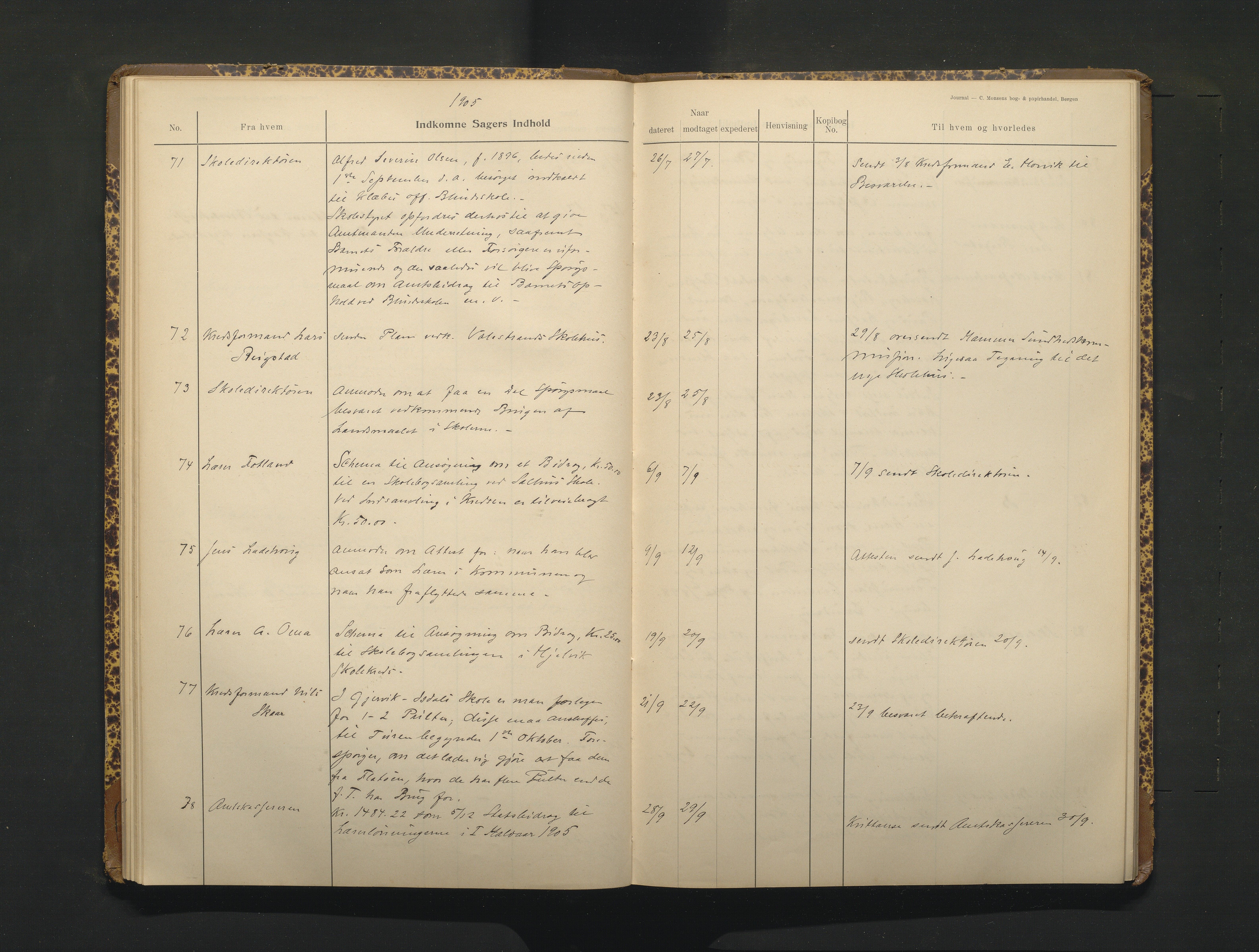 Hamre kommune. Skulestyret, IKAH/1254-211/C/Ca/L0003: Postjournal for Hamre skulestyre, 1901-1916