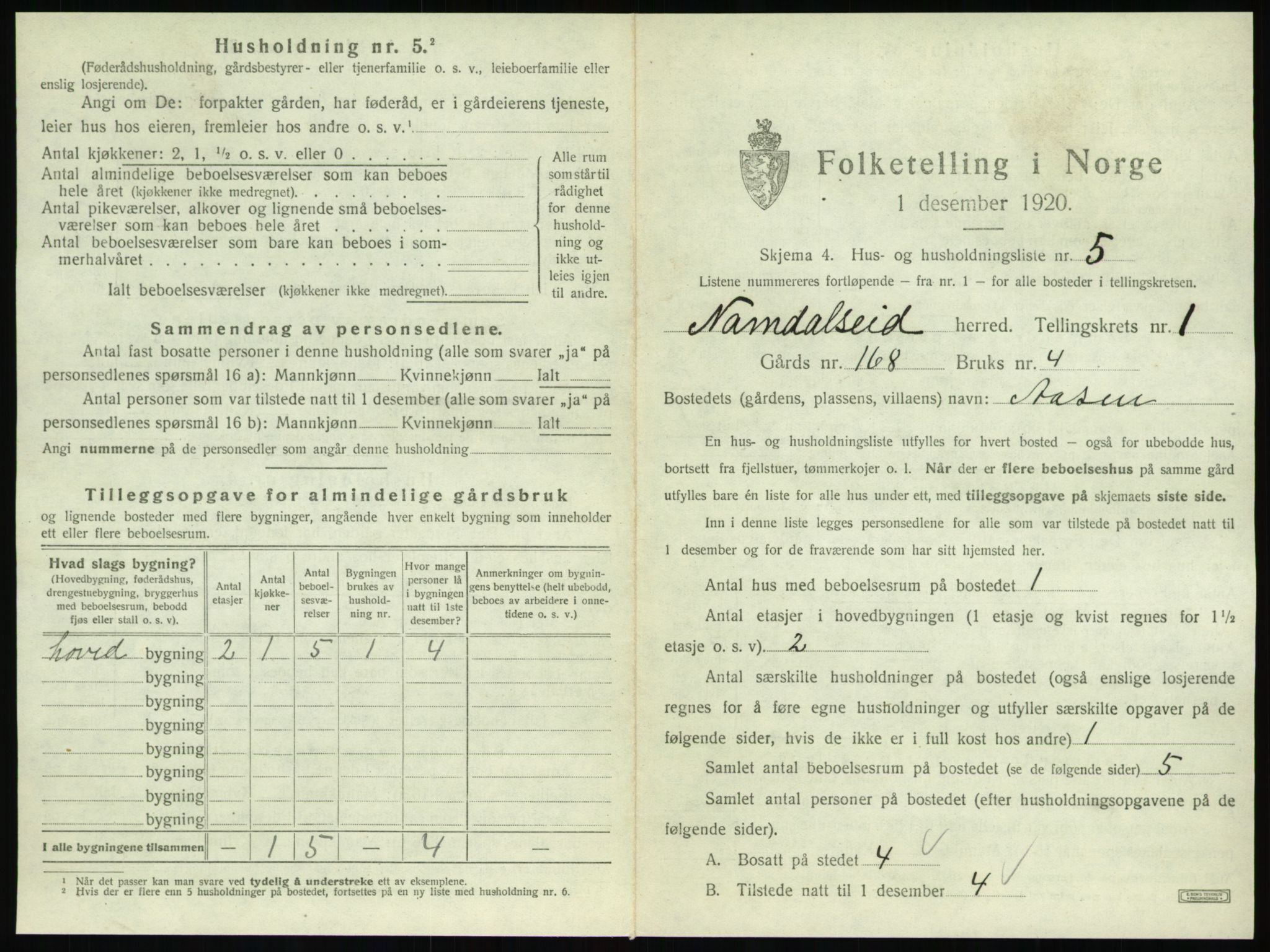 SAT, 1920 census for Namdalseid, 1920, p. 32