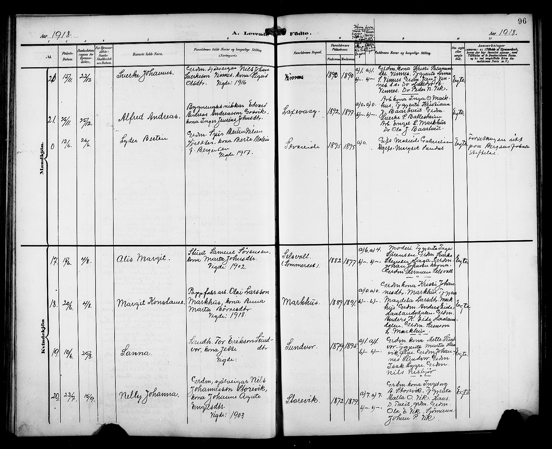 Fusa sokneprestembete, AV/SAB-A-75401/H/Hab: Parish register (copy) no. C 3, 1903-1920, p. 96