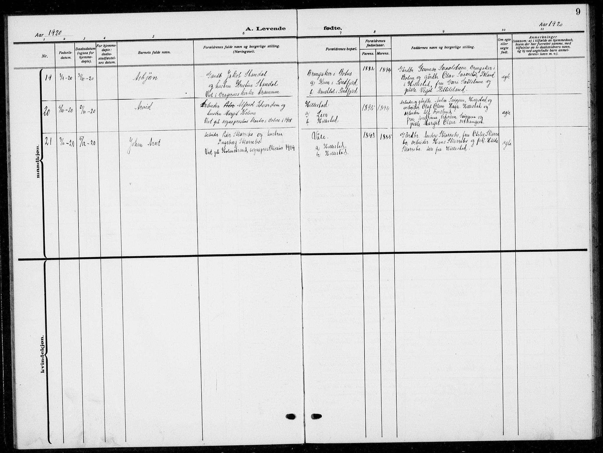 Botne kirkebøker, AV/SAKO-A-340/G/Gb/L0005: Parish register (copy) no. II 5, 1918-1936, p. 9