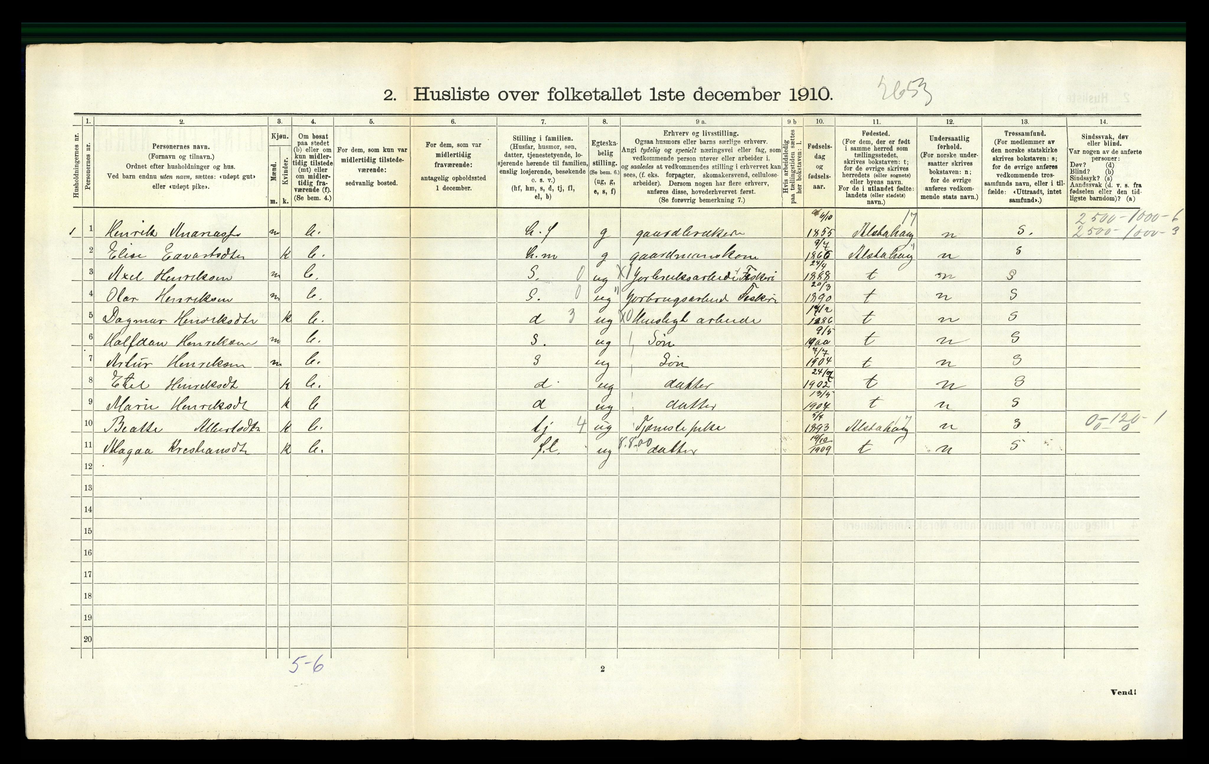 RA, 1910 census for Tjøtta, 1910, p. 938