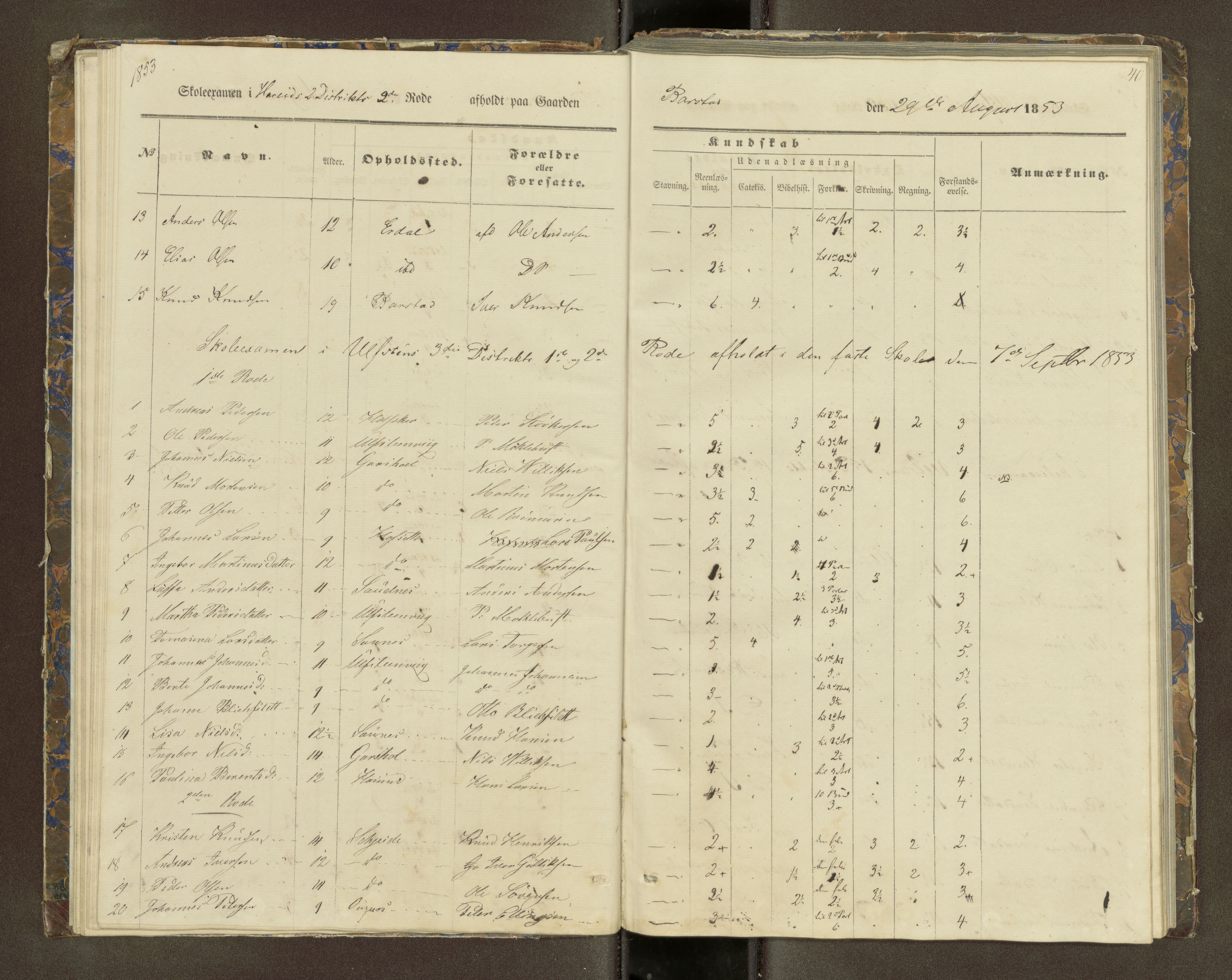 Ulstein sokneprestkontor, SAT/A-1005/1/III/III2/III2f/L0001: Skoleeksamensprotokoll, 1850-1861, p. 40