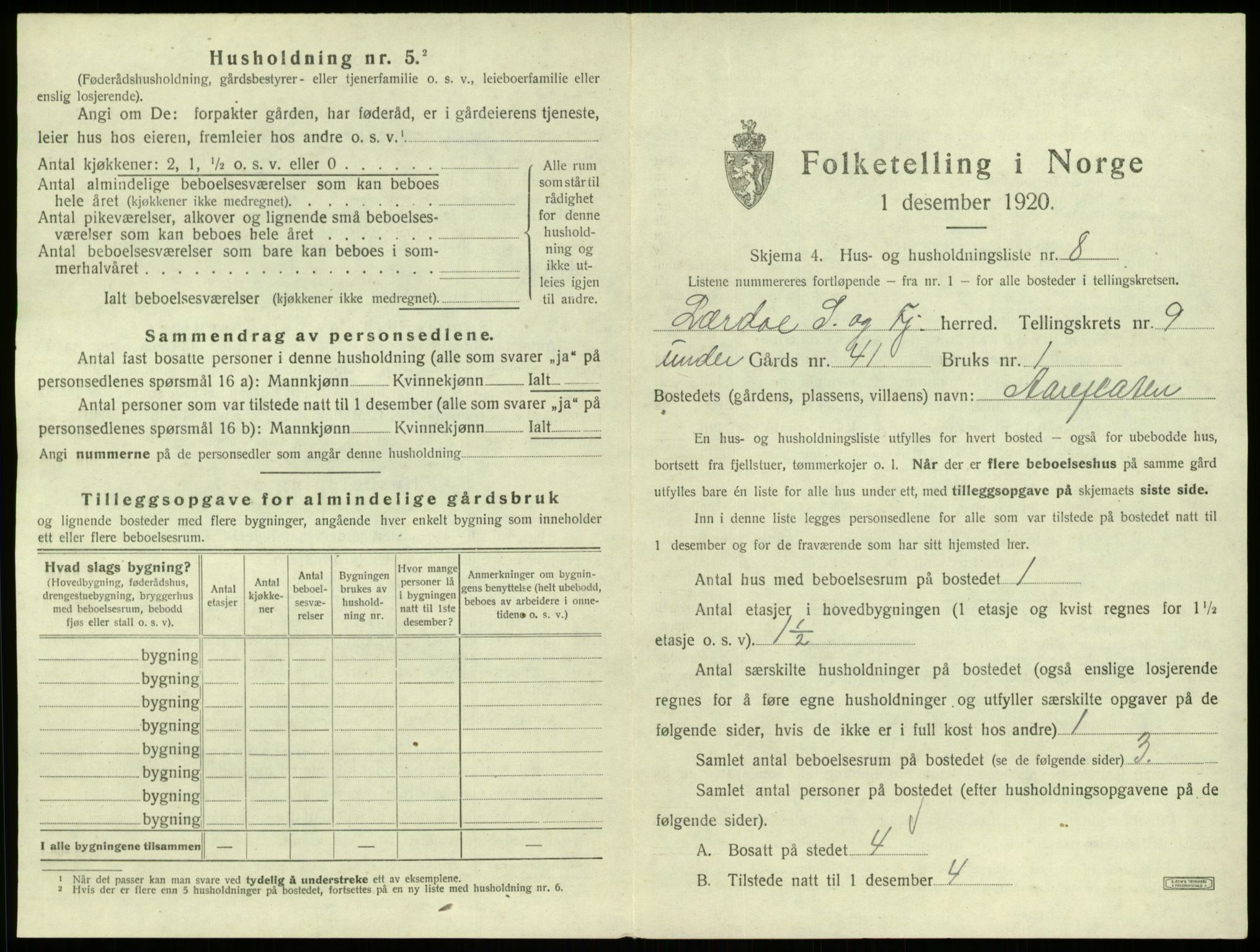 SAB, 1920 census for Lærdal, 1920, p. 783