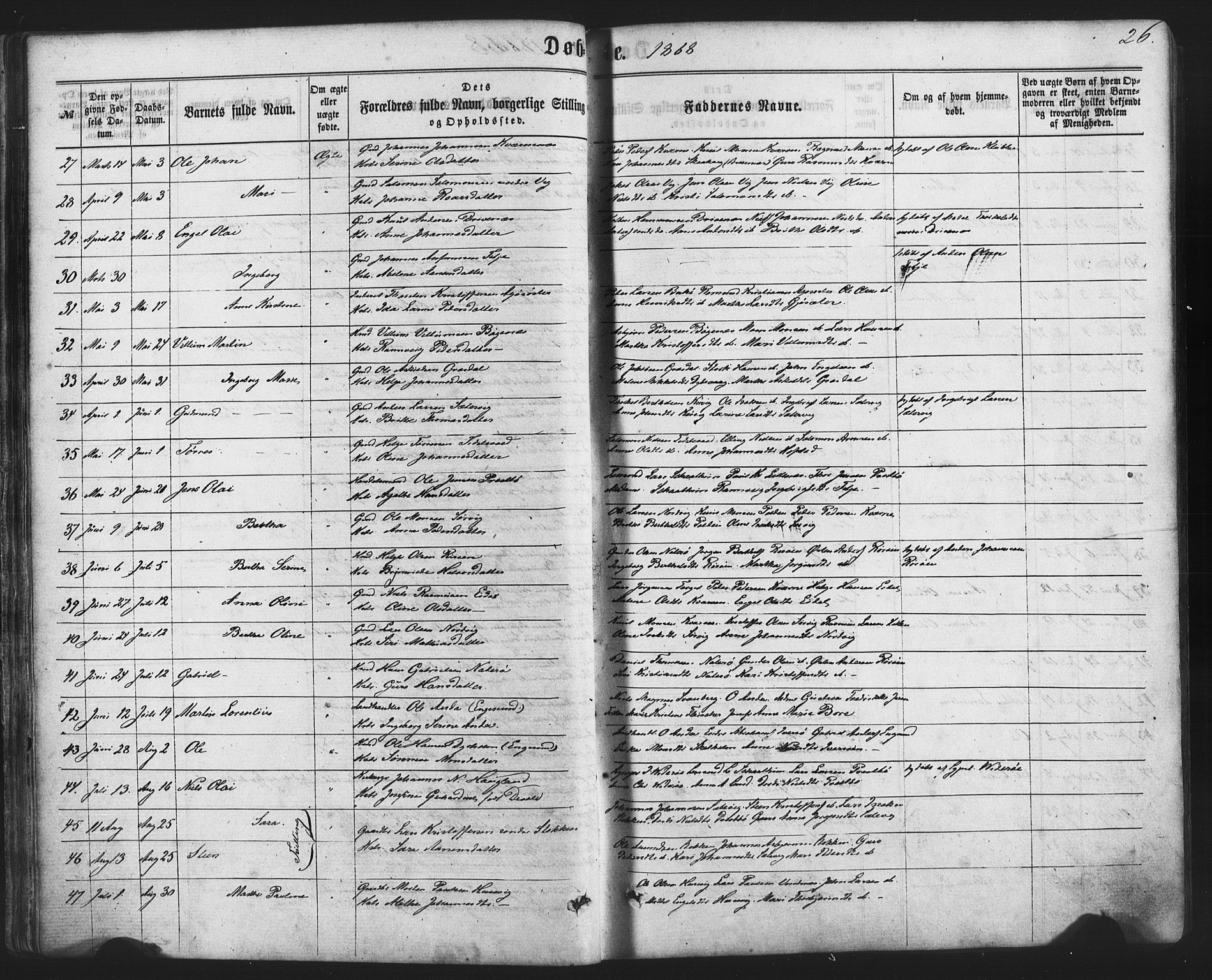 Fitjar sokneprestembete, AV/SAB-A-99926: Parish register (official) no. A 1, 1862-1881, p. 26